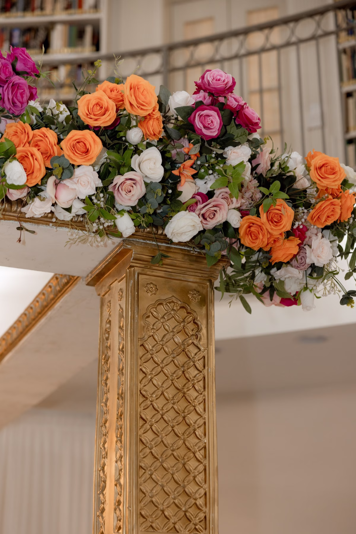 Traditional Indian Wedding Ceremony Inspiration | Gold Accents with Orange, White and Pink Floral Wedding Ceremony Decor Ideas | Tampa Bay Event Venue Whitehurst Gallery