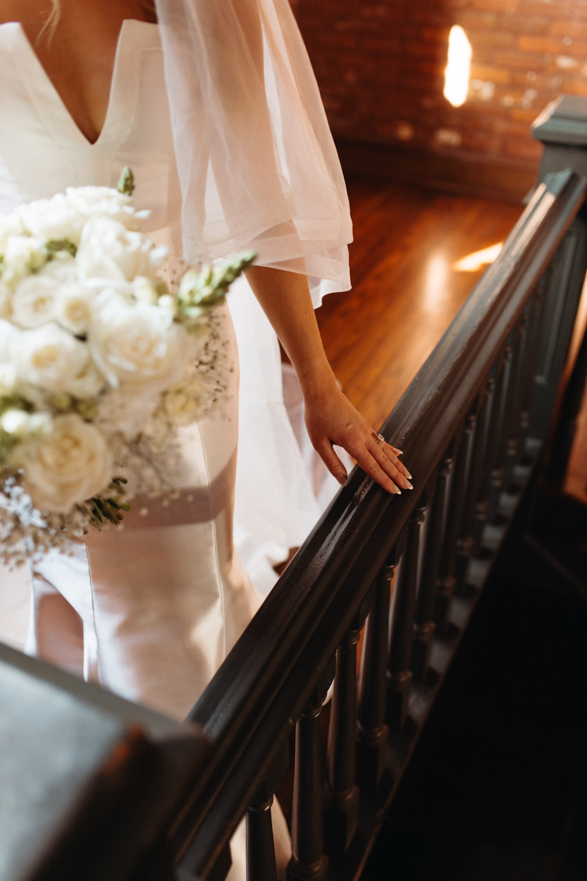 Bride Wedding Portrait | White Roses and Baby's Breath Bridal Bouquet with Satin Ribbon Inspiration Clearwater Florist Lemon Drops Wedding and Events