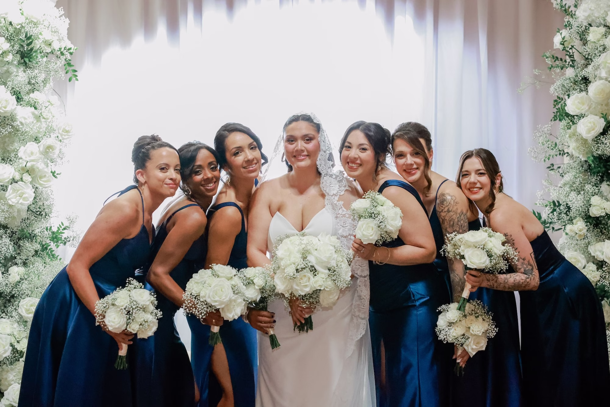 5Classic White Cream and Gold Wedding Ideas - Romantic White and Gold Tampa Wedding | Avila Golf & Country Club Bride and Bridesmaids Wedding Portrait