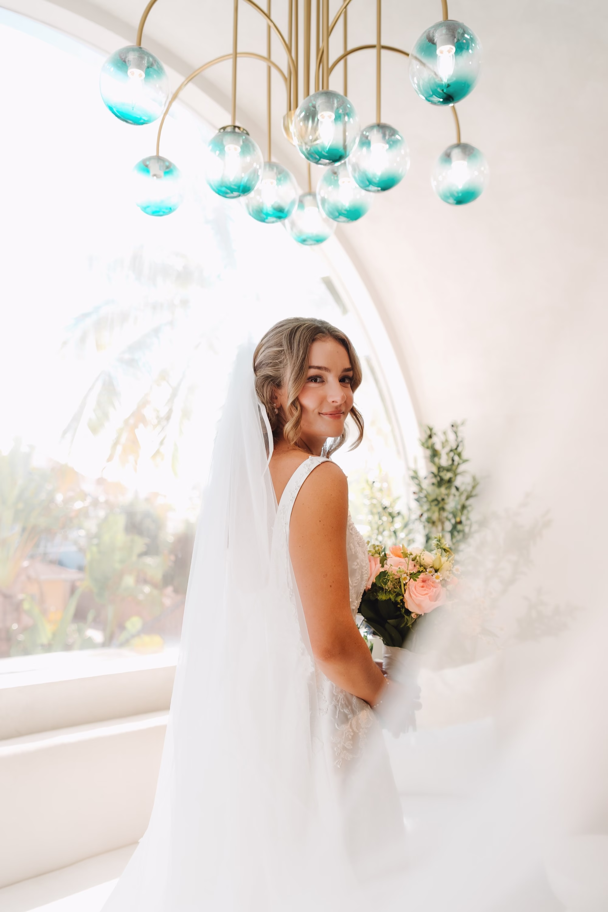 9Coastal Blue and White Rooftop Florida Wedding Ideas - Romantic Blue Coastal St. Pete Beach Wedding | The Hotel Zamora Bride Wedding Portrait | Classic Traditional Chiffon Veil Inspiration | Timeless Half Up Half Down Bridal Hair with Veil Ideas | Sarasota Hair and Makeup Artist Femme Akoi Beauty Studio