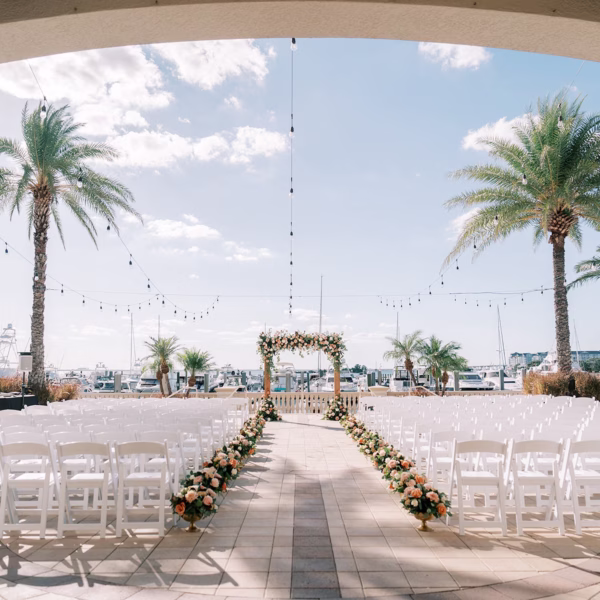 Romantic Coastal Fall Peach and Orange Wedding Ceremony Decor Inspiration | Tampa Bay Event Venue The Bay Club at Westshore Yacht Club
