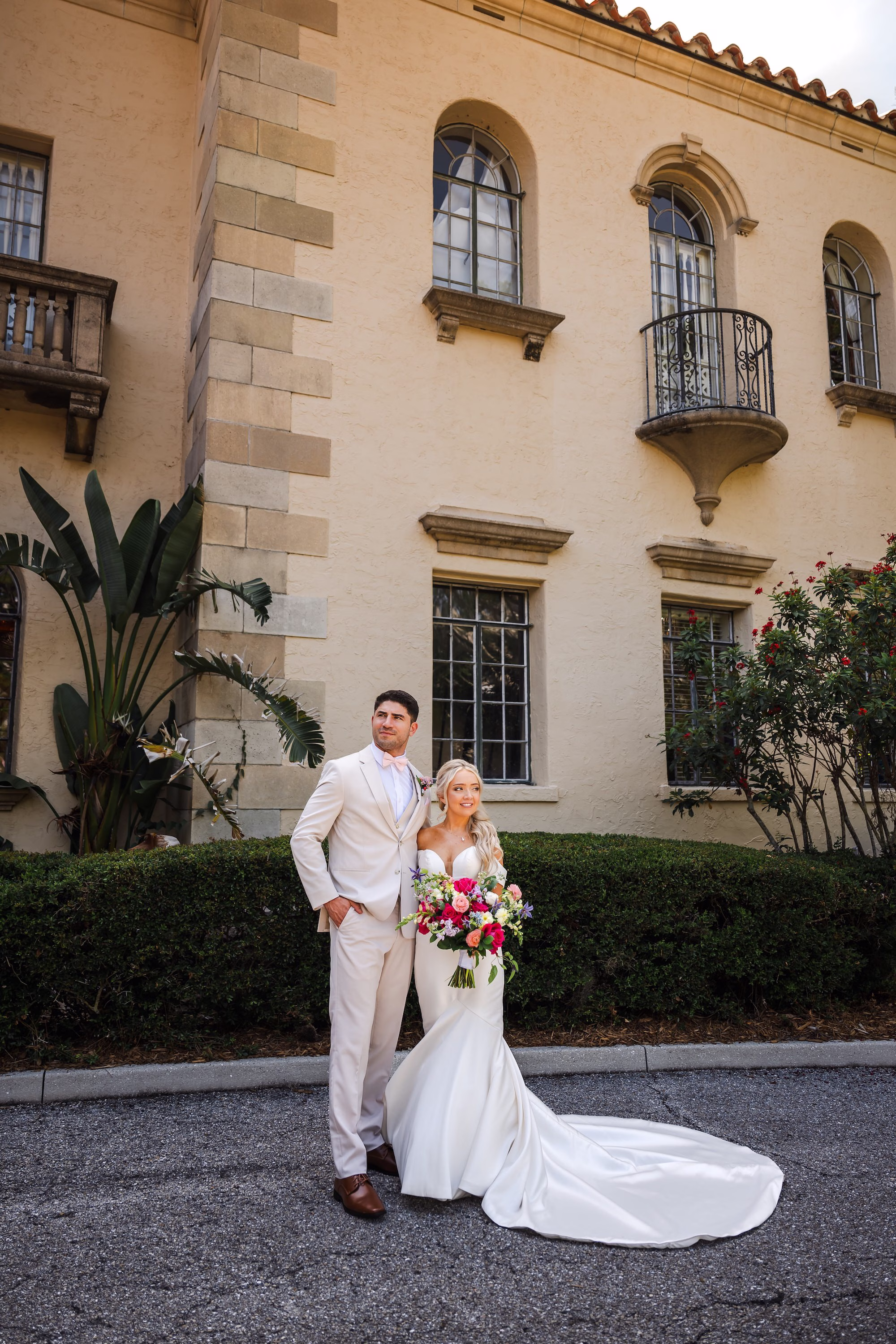 14Outdoor Florida Pink Spring Wedding Inspiration Sarasota Venue Powel Crosley Estate - Pink, Spring Waterfront Sarasota Wedding | The Powel Crosley Estate Bride and Groom Wedding Portrait | Sarasota Photographer Iyrus Weddings | Event Venue Powel Crosley Estate