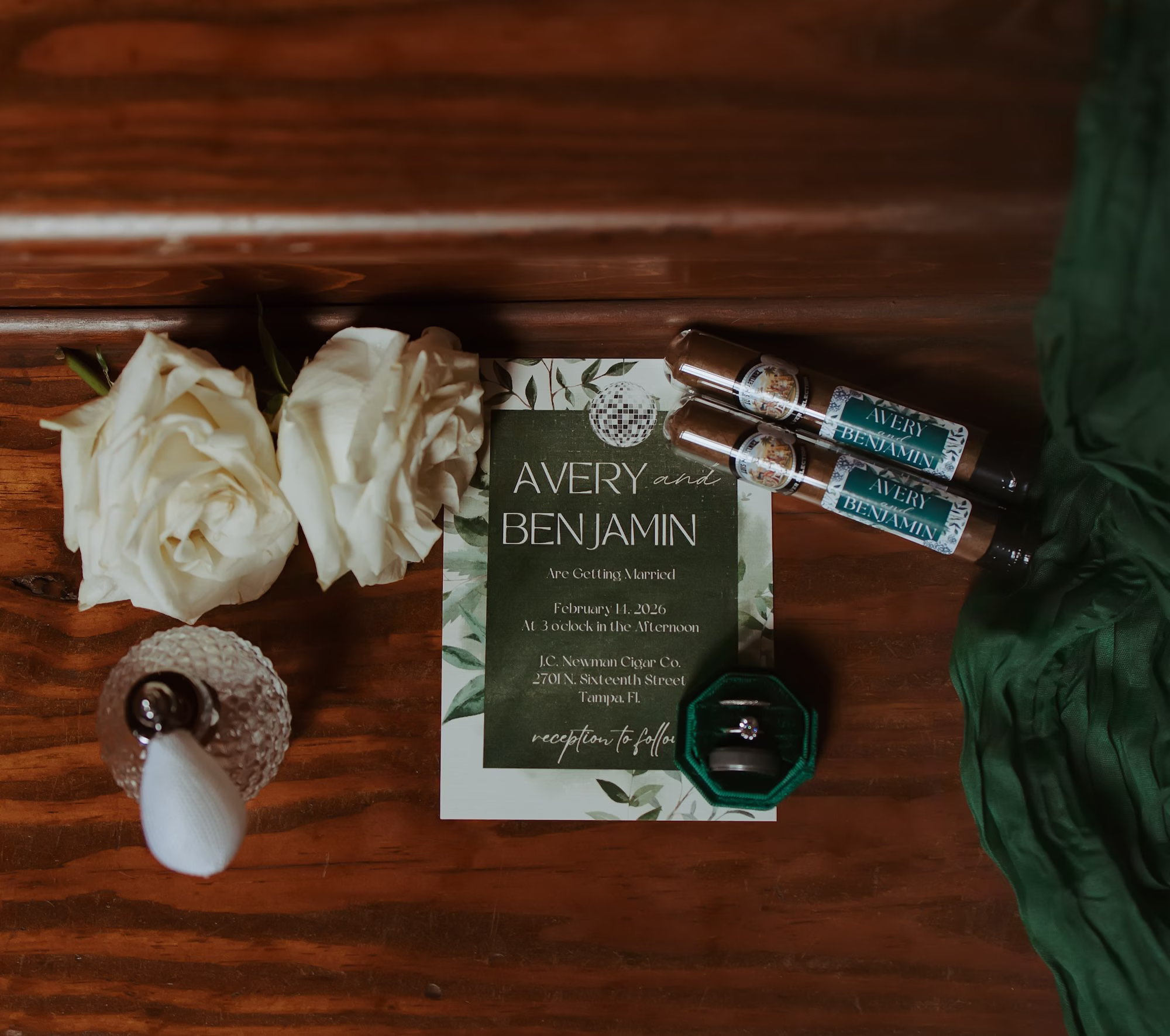 1Moody Green Disco Wedding Ideas - Modern and Moody Ybor City Wedding Inspiration | J.C. Newman Cigar Co. 1Moody Green Disco Wedding Ideas