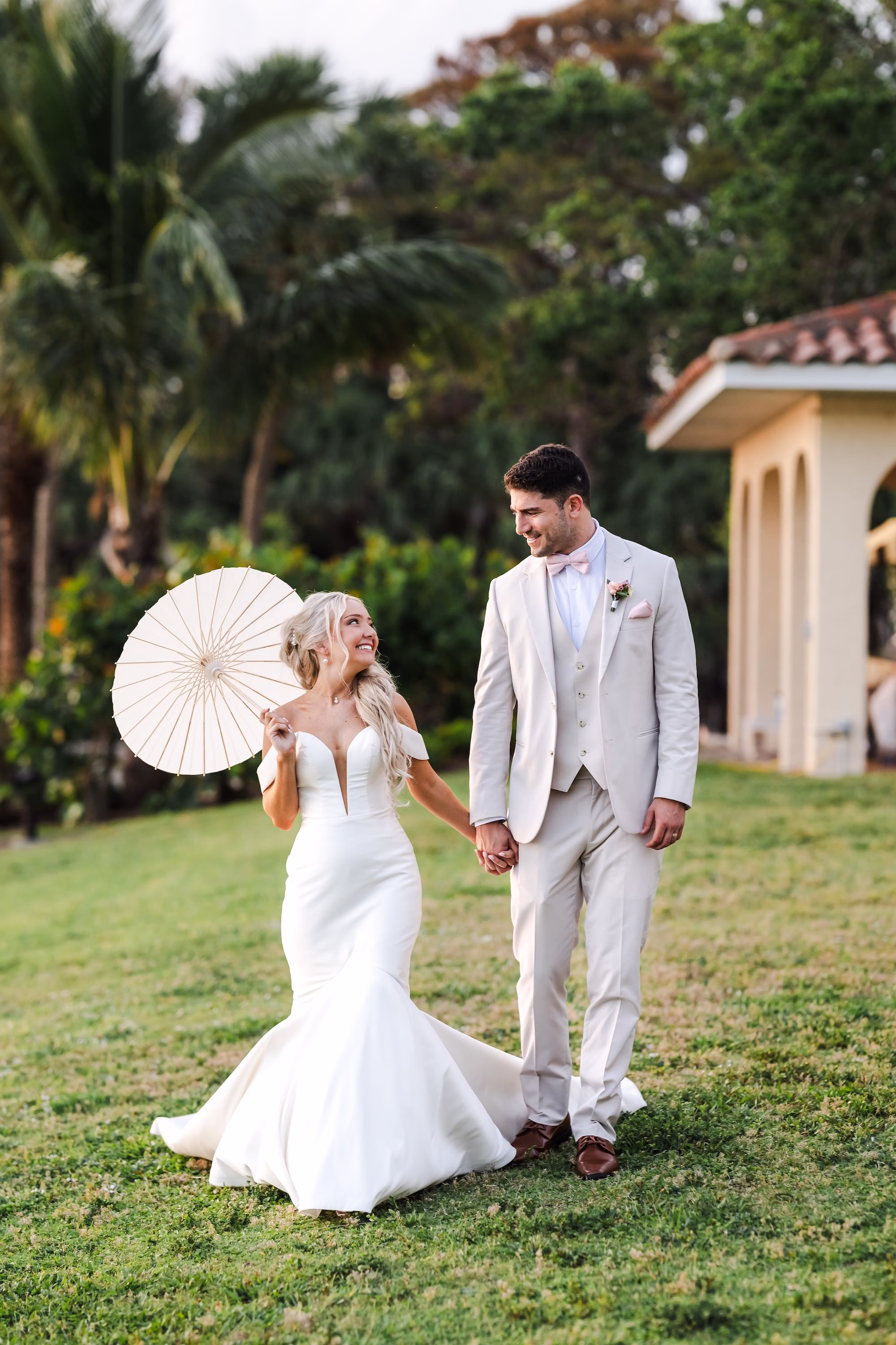 22Outdoor Florida Pink Spring Wedding Inspiration - Pink, Spring Waterfront Sarasota Wedding | The Powel Crosley Estate Bride and Groom Wedding Portrait | Sarasota Photographer Iyrus Weddings