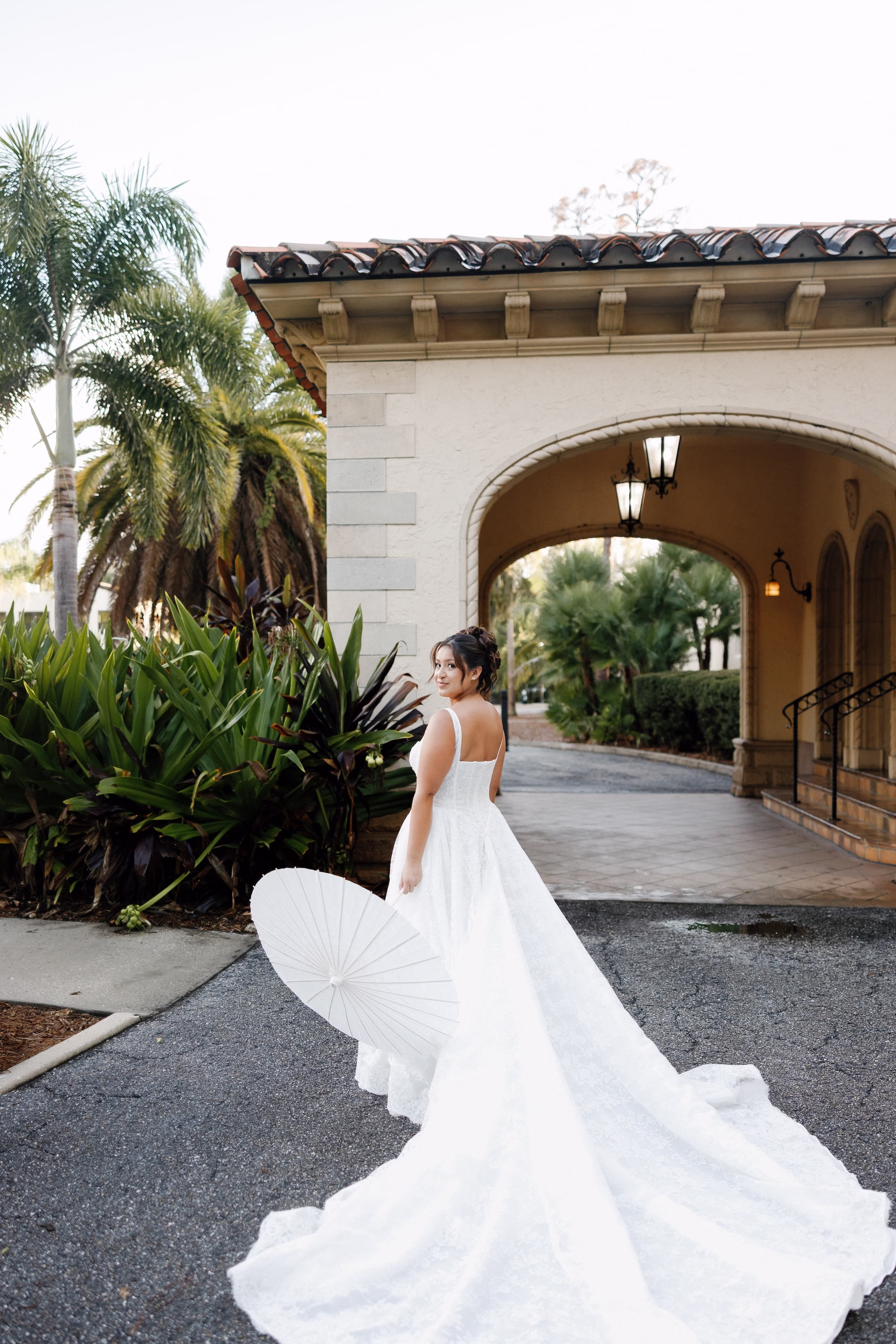 Bride Wedding Portrait | Classic Elegant White Wedding Gown with Square Neckline and Cathedral Length Train Inspiration
