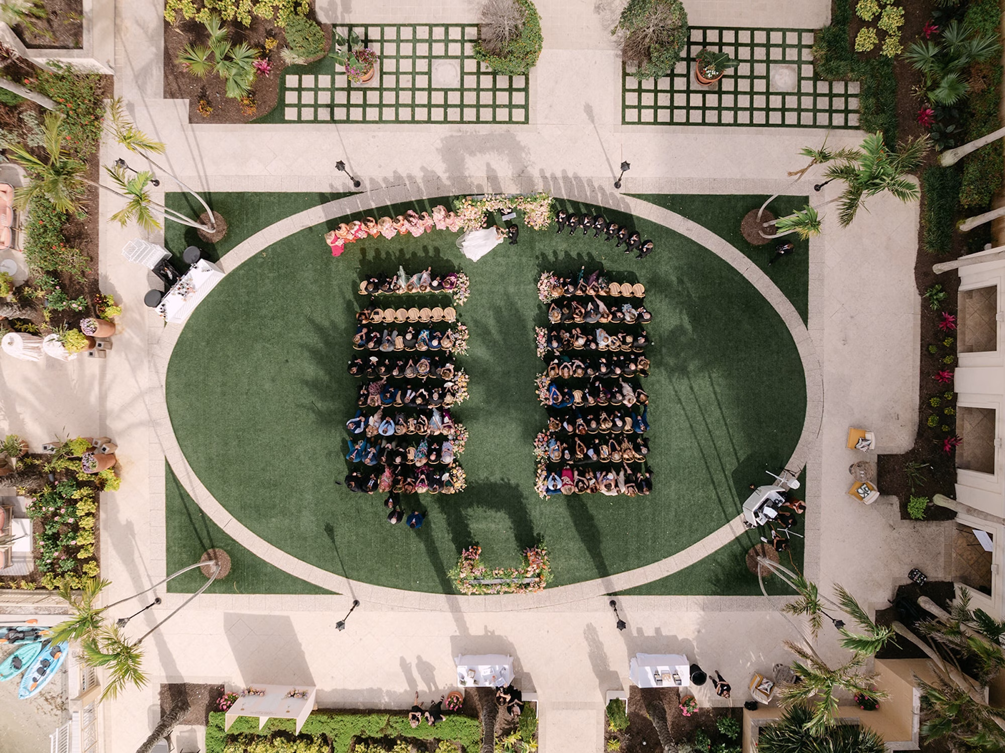Aerial View of Wedding Ceremony at Event Venue Ritz Carlton Sarasota | Garden Spring Florida Wedding Ceremony Inspiration | Tampa Bay Planner MDP Events