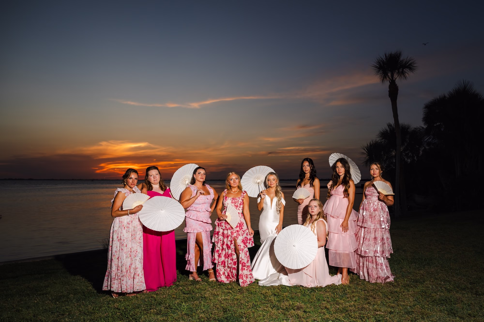 48 1Outdoor Florida Pink Spring Wedding Inspiration - Pink, Spring Waterfront Sarasota Wedding | The Powel Crosley Estate Bride and Bridesmaids Wedding Portrait | Sarasota Photographer Iyrus Weddings