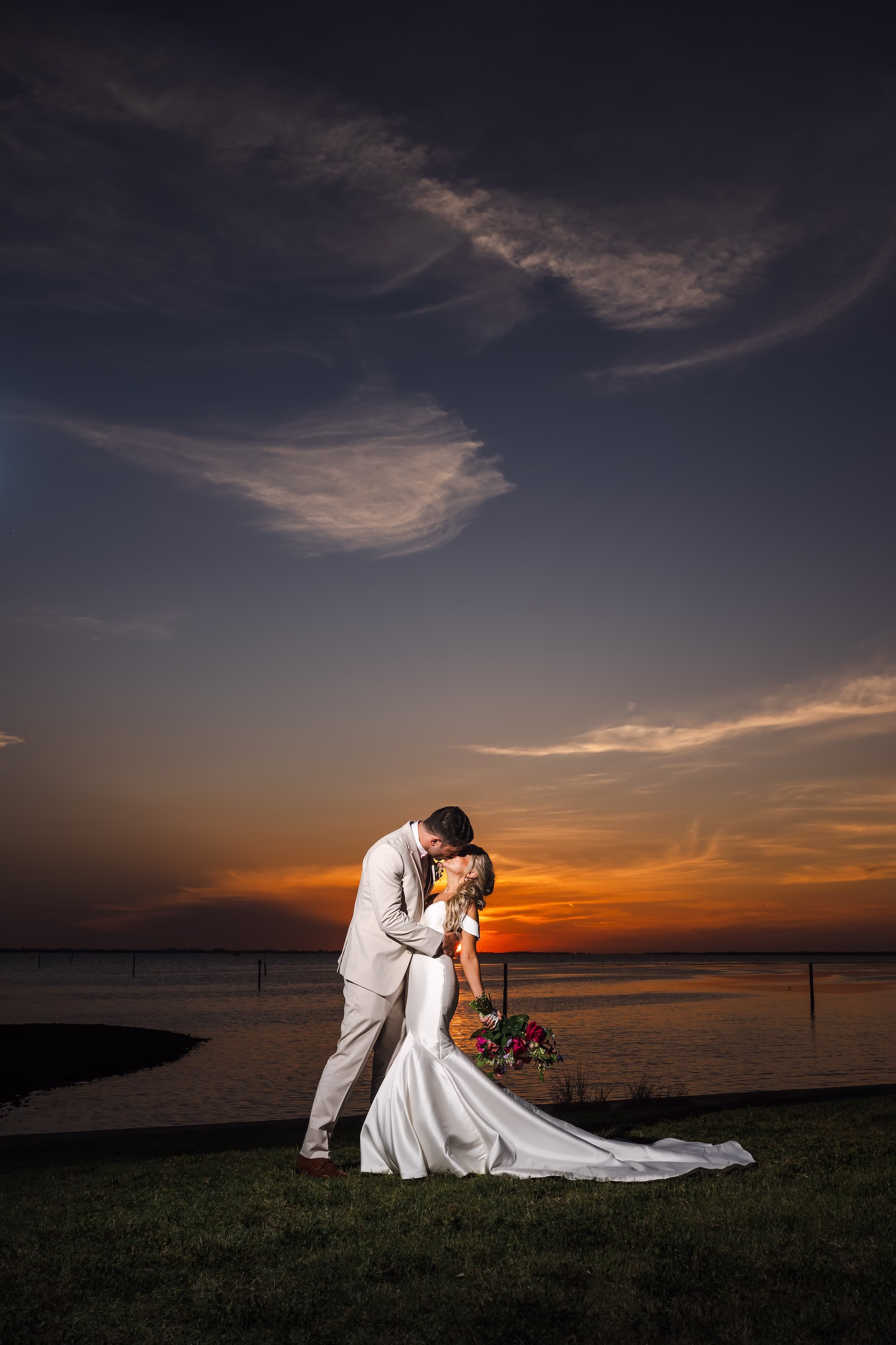 50Outdoor Florida Pink Spring Wedding Inspiration - Pink, Spring Waterfront Sarasota Wedding | The Powel Crosley Estate Bride and Groom Wedding Portrait | Sarasota Photographer Iyrus Weddings