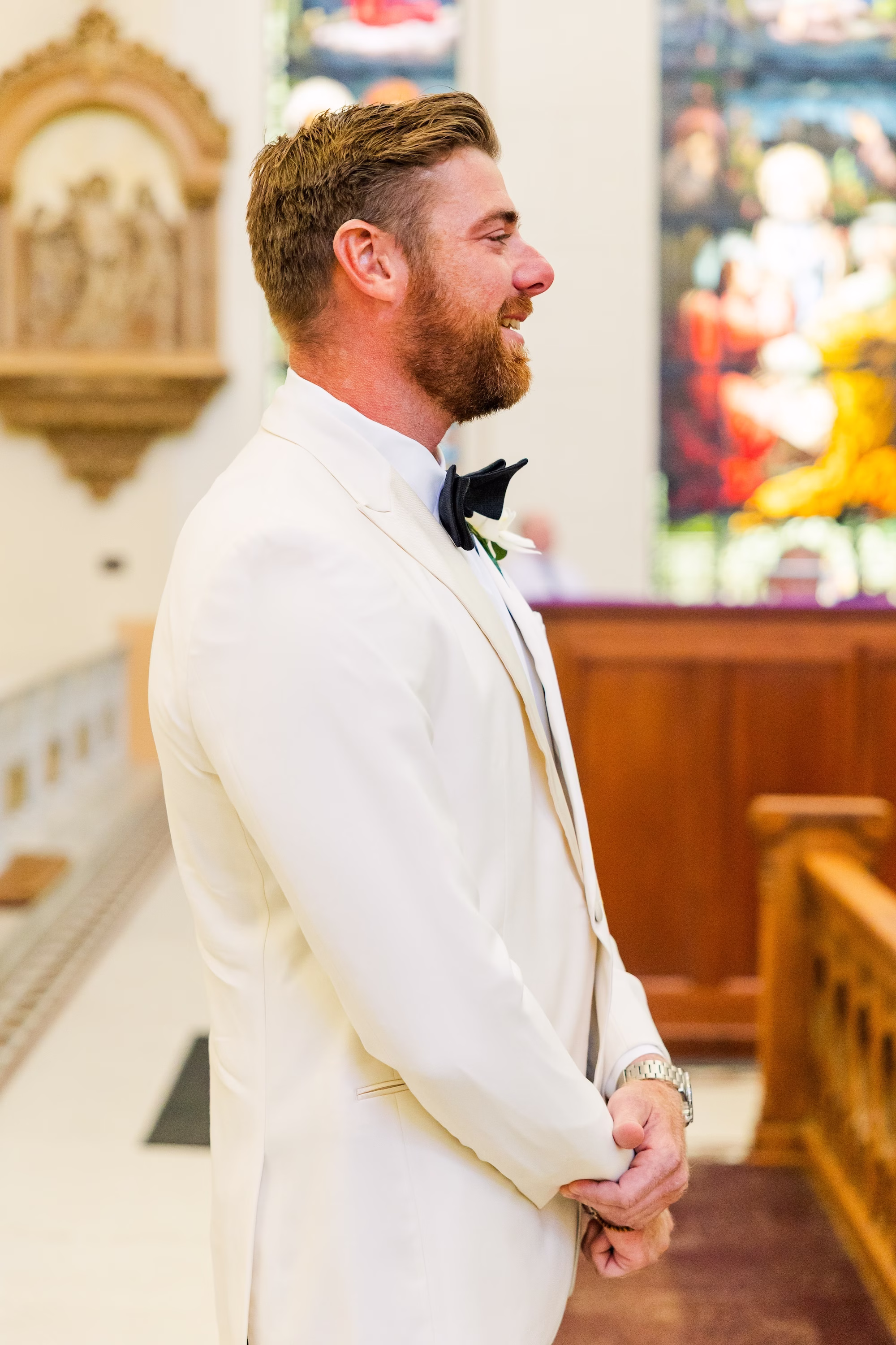 Groom's Reaction to Bride Walking Down Wedding Aisle