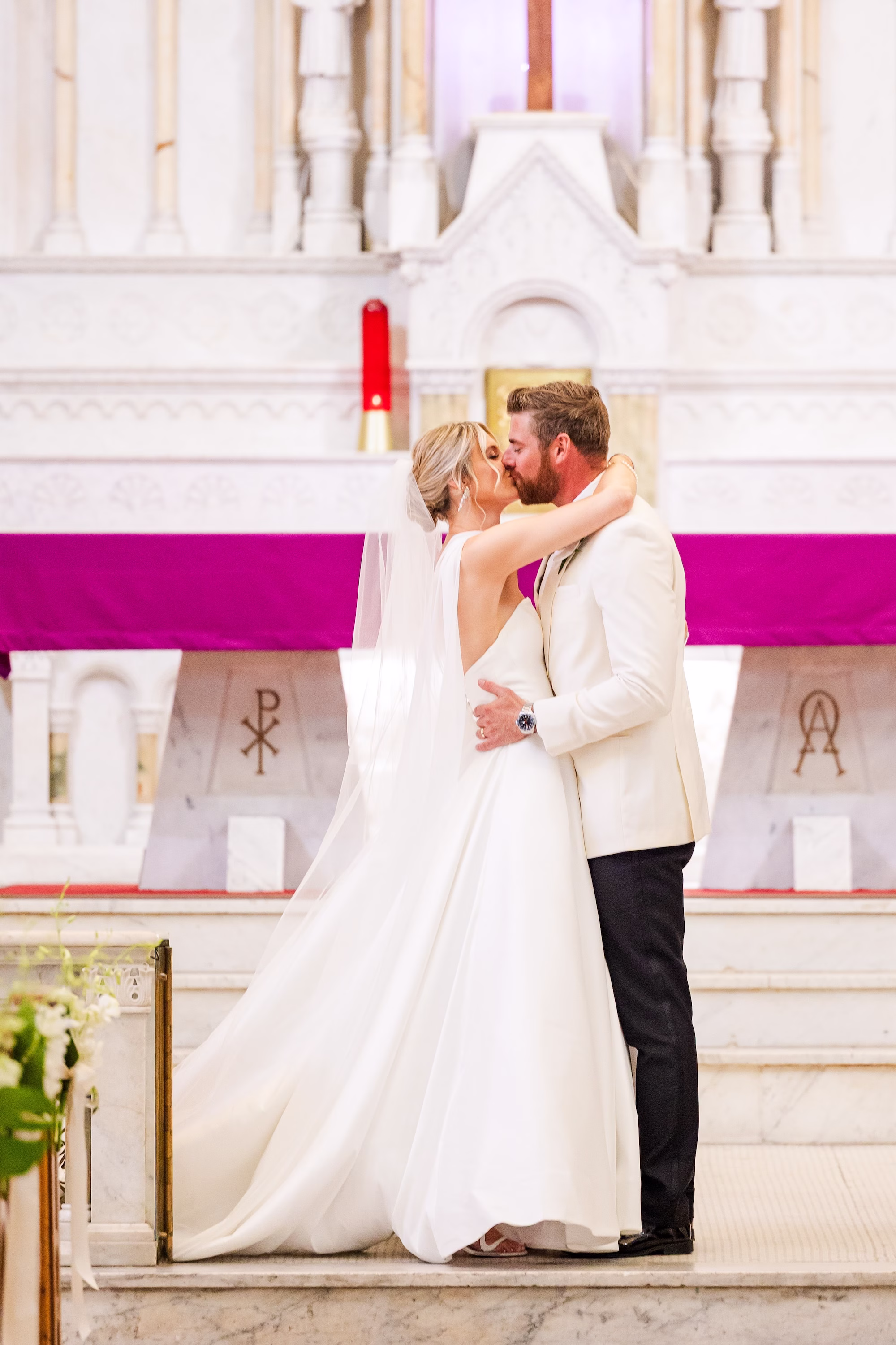Bride and Groom First Kiss Wedding Portrait
