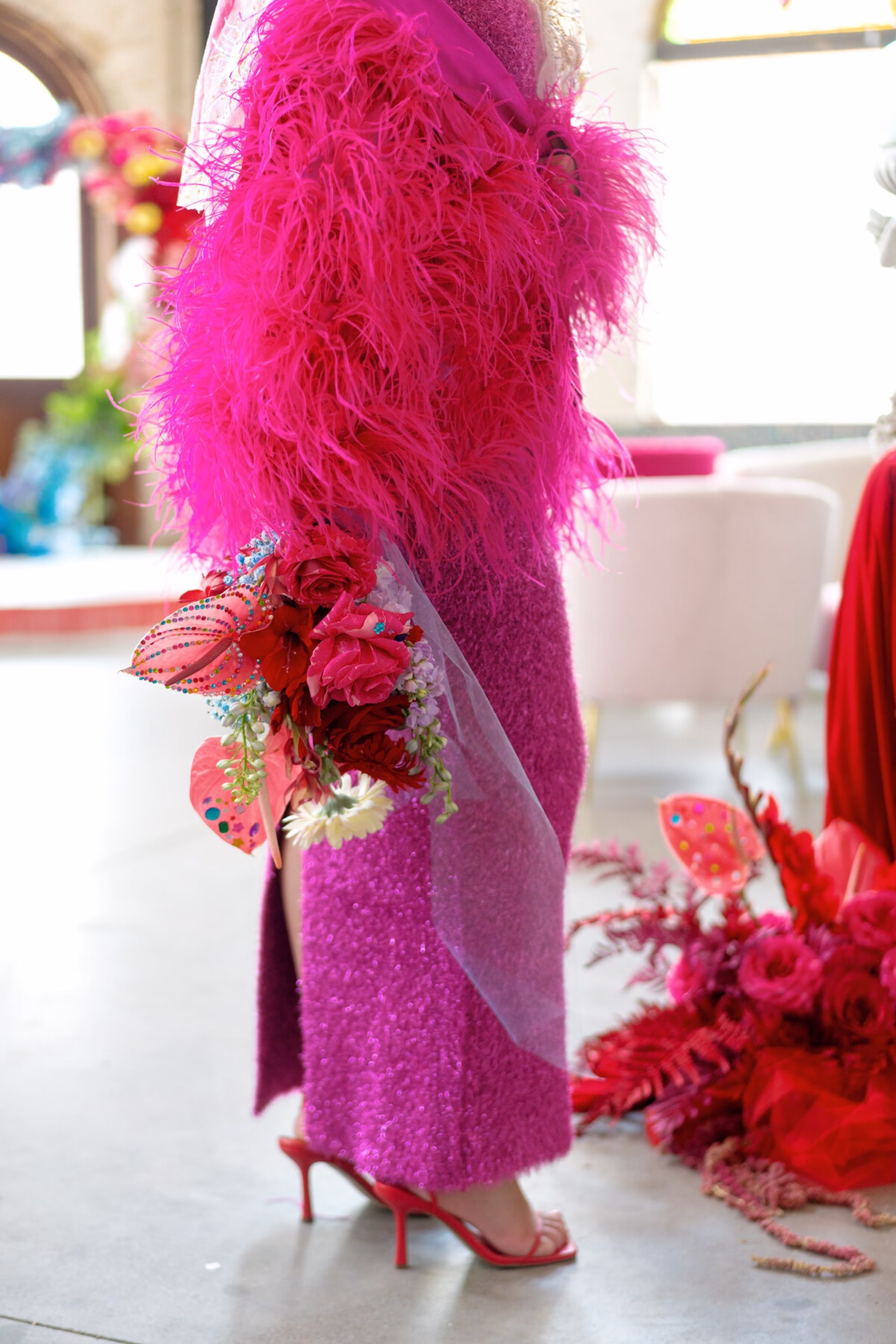 17Whimsical Red Las Vegas Pink Pony Club Inspired Wedding - Bold and Vibrant Same-Sex Ybor City Wedding Inspiration | Hotel Haya Whimsical Pink Bridal Wedding Dress Ideas