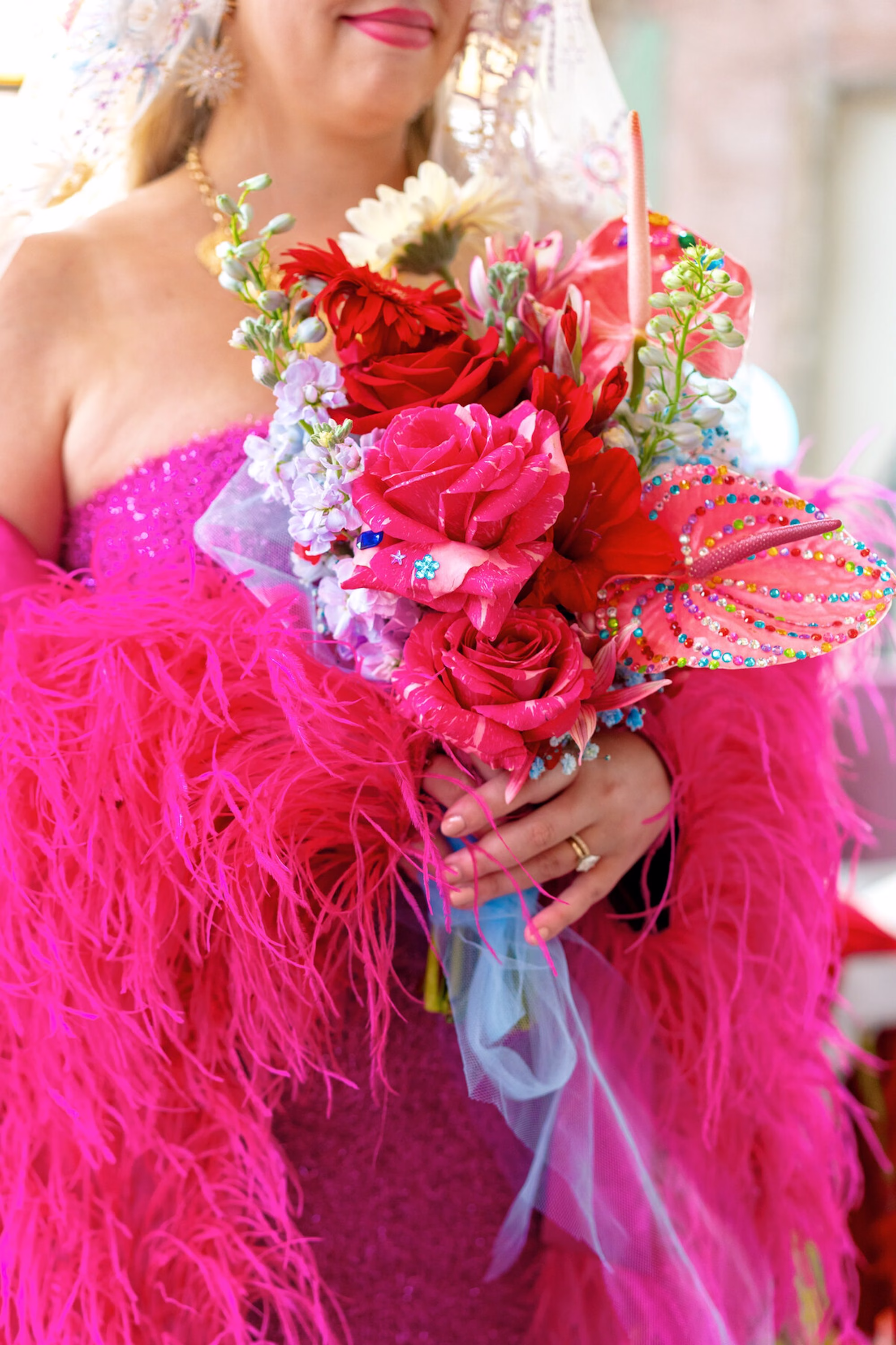 18Whimsical Red Las Vegas Pink Pony Club Inspired Wedding - Bold and Vibrant Same-Sex Ybor City Wedding Inspiration | Hotel Haya Whimsical Red Las Vegas Pink Pony Club Inspired Wedding Bridal Bouquet Ideas