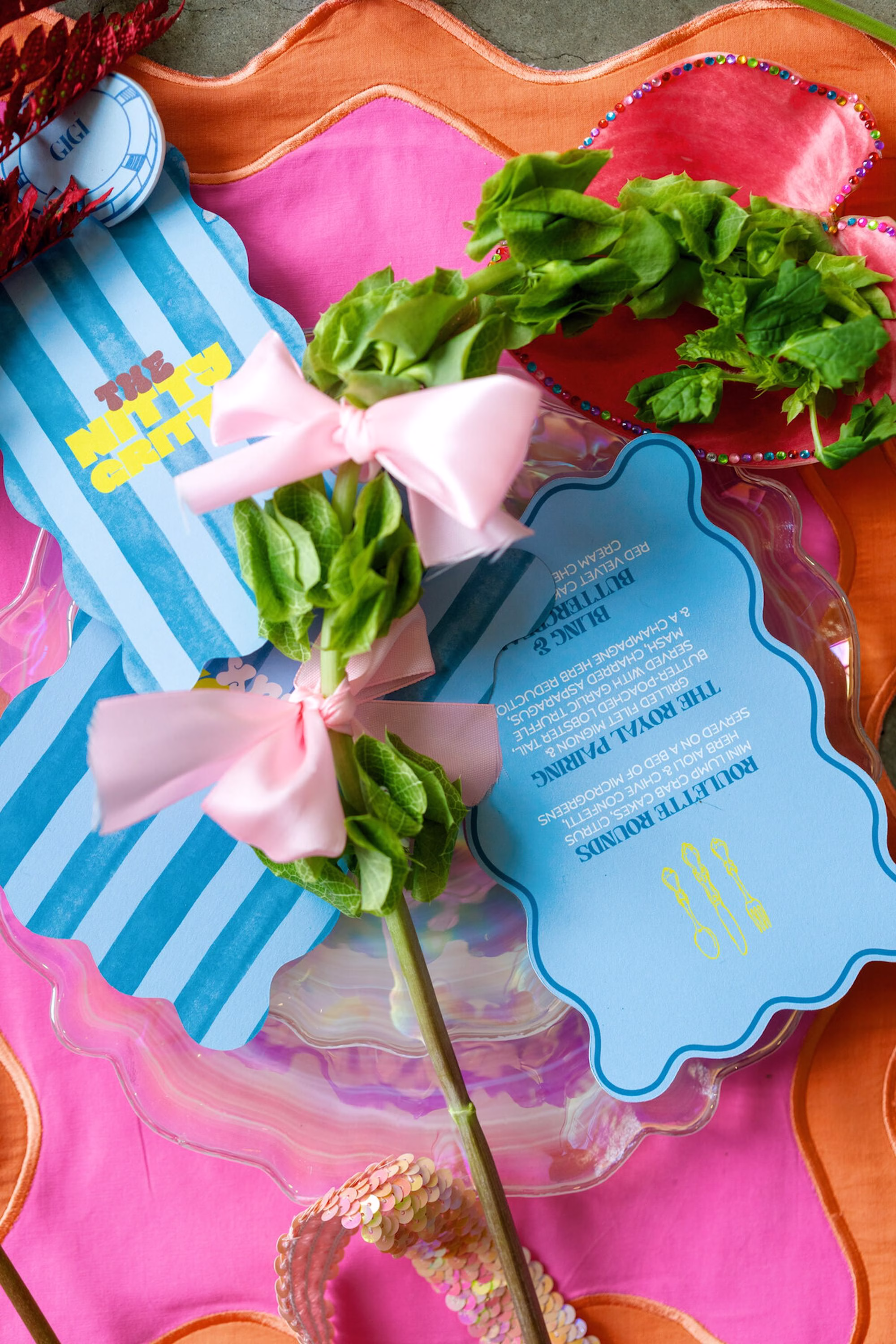 1Whimsical Red Las Vegas Pink Pony Club Inspired Wedding - Bold and Vibrant Same-Sex Ybor City Wedding Inspiration | Hotel Haya Whimsical Red Las Vegas Pink Pony Club Inspired Wedding Reception Menu Card Decor Ideas