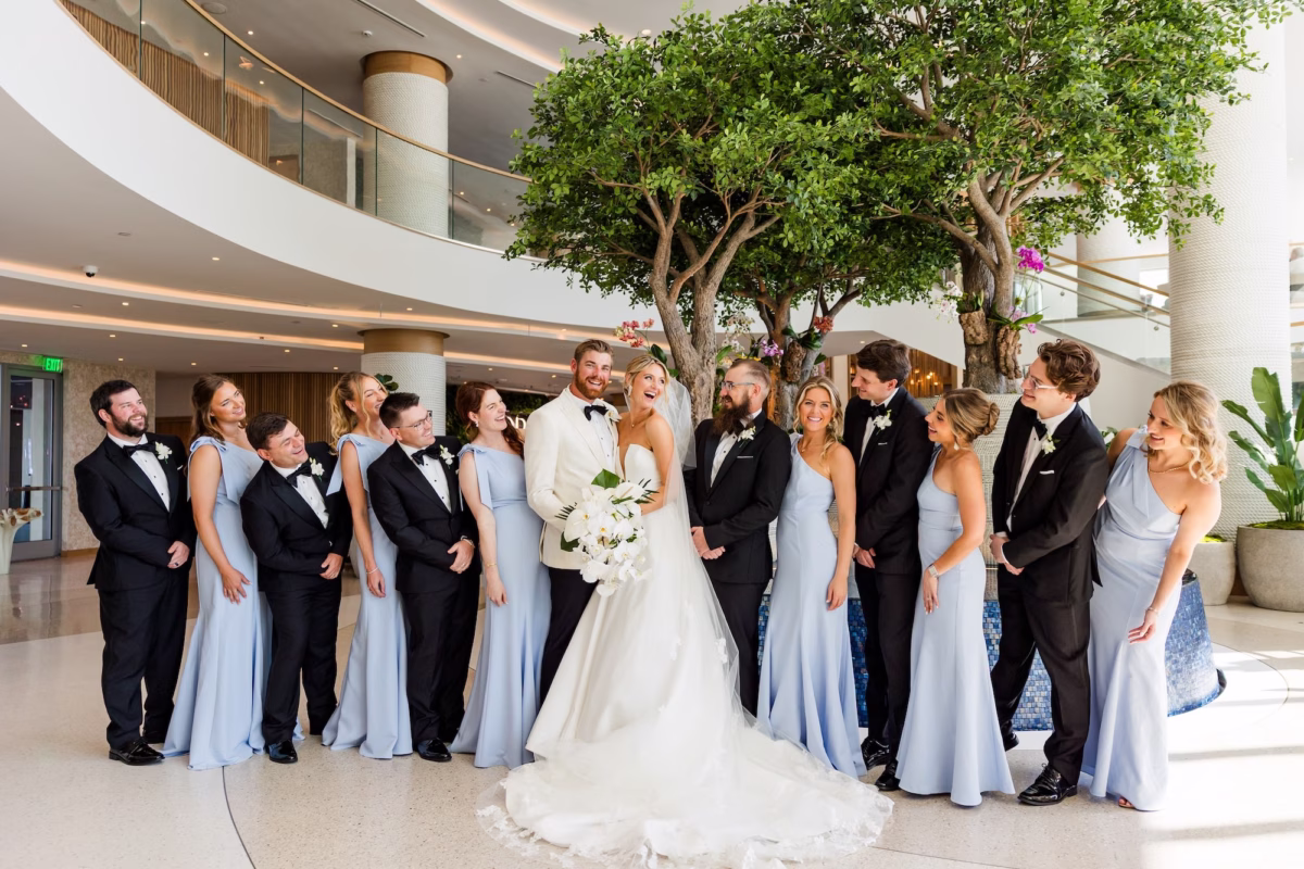 Bride and Groom with Wedding Party Portrait