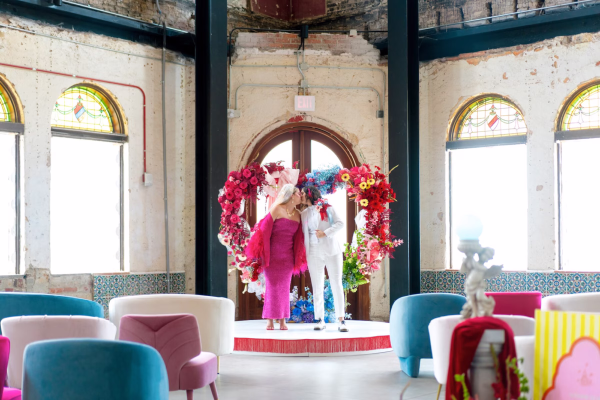 23Whimsical Red Las Vegas Pink Pony Club Inspired Wedding Tampa Venue Hotel Haya - Bold and Vibrant Same-Sex Ybor City Wedding Inspiration | Hotel Haya Whimsical Red Las Vegas Pink Pony Club Inspired Wedding Ceremony Ideas | Tampa Bay Venue Hotel Haya | Planner Wilder Mind Events | Kate Ryan Event Rentals
