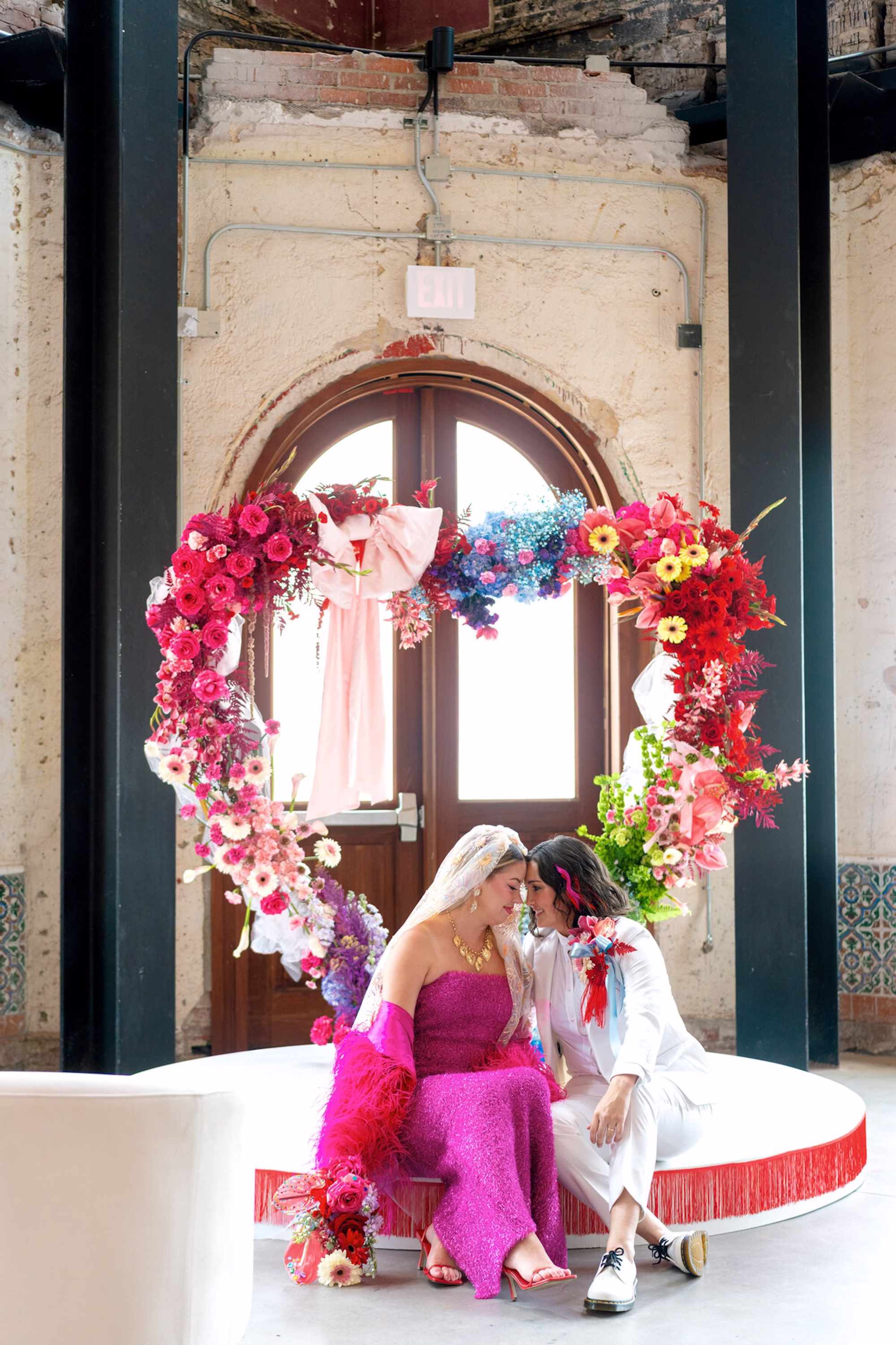 28Whimsical Red Las Vegas Pink Pony Club Inspired Wedding Tampa Venue Hotel Haya - Bold and Vibrant Same-Sex Ybor City Wedding Inspiration | Hotel Haya Bride and Bride Wedding Portrait | Tampa Bay Event Venue Hotel Haya