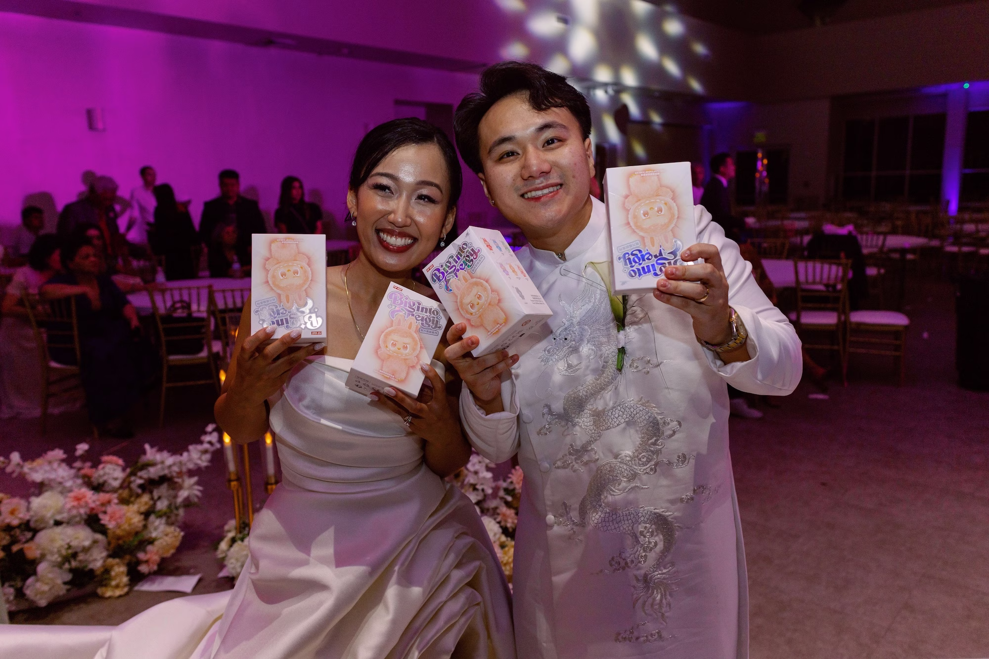 Bride and Groom with Guest Favors Wedding Portrait