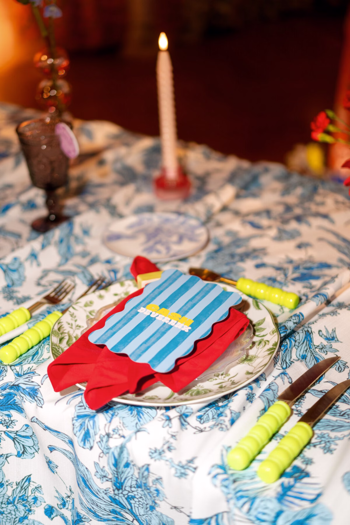 45Whimsical Red Las Vegas Pink Pony Club Inspired Wedding - Bold and Vibrant Same-Sex Ybor City Wedding Inspiration | Hotel Haya Whimsical Red Las Vegas Pink Pony Club Wedding Reception Place Setting Decor Ideas