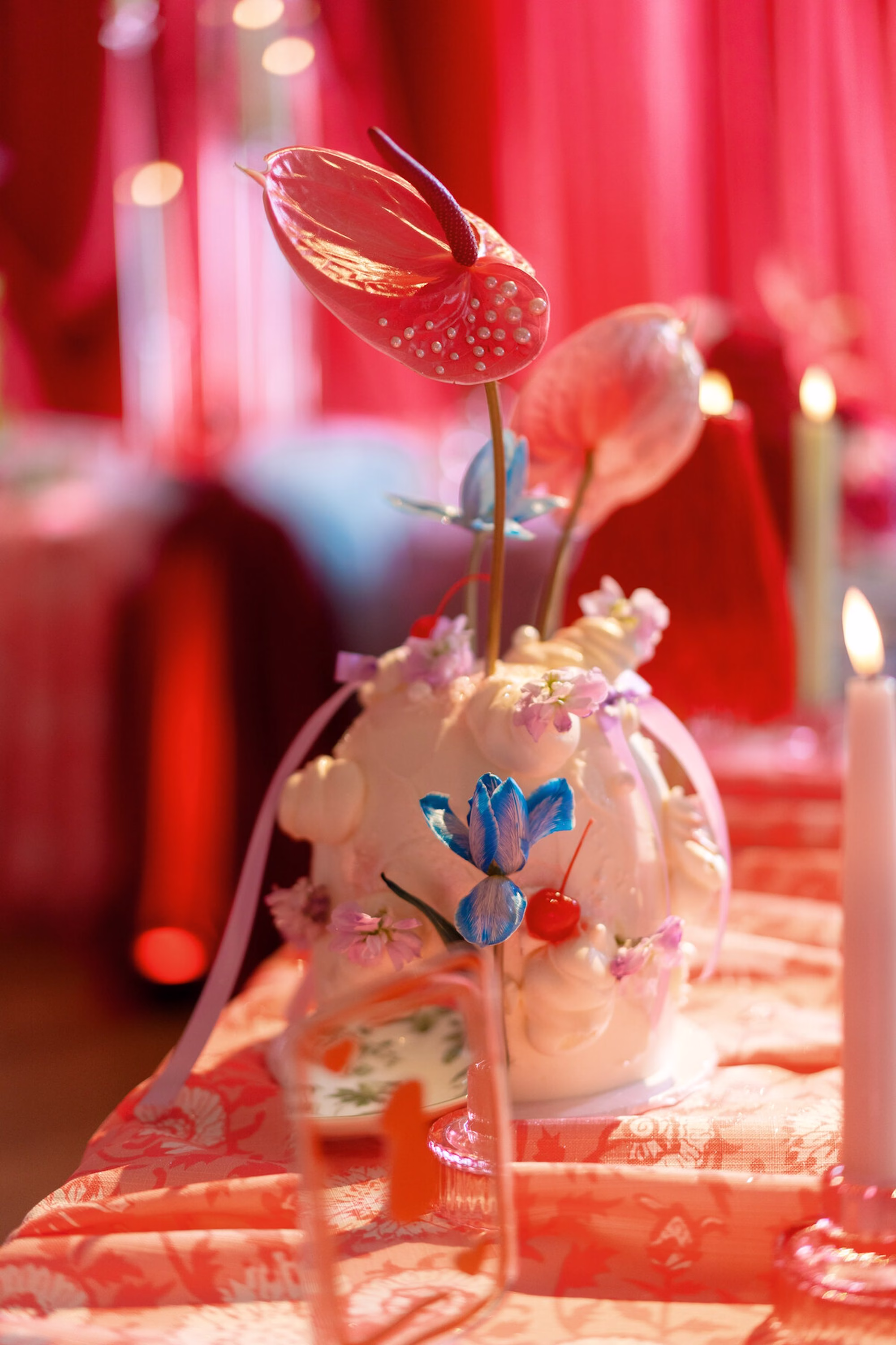 58Whimsical Red Las Vegas Pink Pony Club Inspired Wedding - Bold and Vibrant Same-Sex Ybor City Wedding Inspiration | Hotel Haya Whimsical Red Las Vegas Pink Pony Club Wedding Cake Decor Ideas