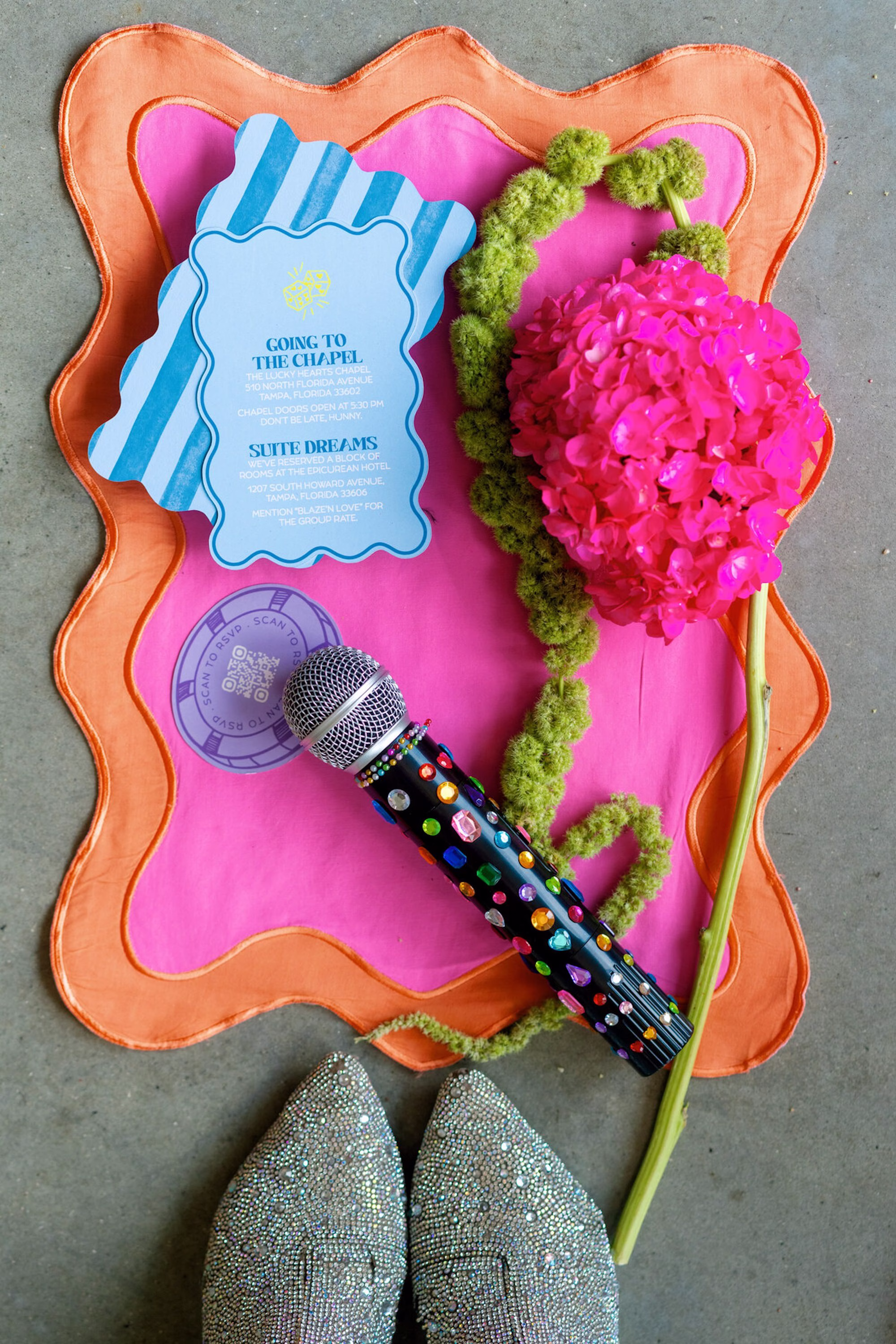 5Whimsical Red Las Vegas Pink Pony Club Inspired Wedding - Bold and Vibrant Same-Sex Ybor City Wedding Inspiration | Hotel Haya Whimsical Red Las Vegas Pink Pony Club Inspired Wedding Invitation Ideas