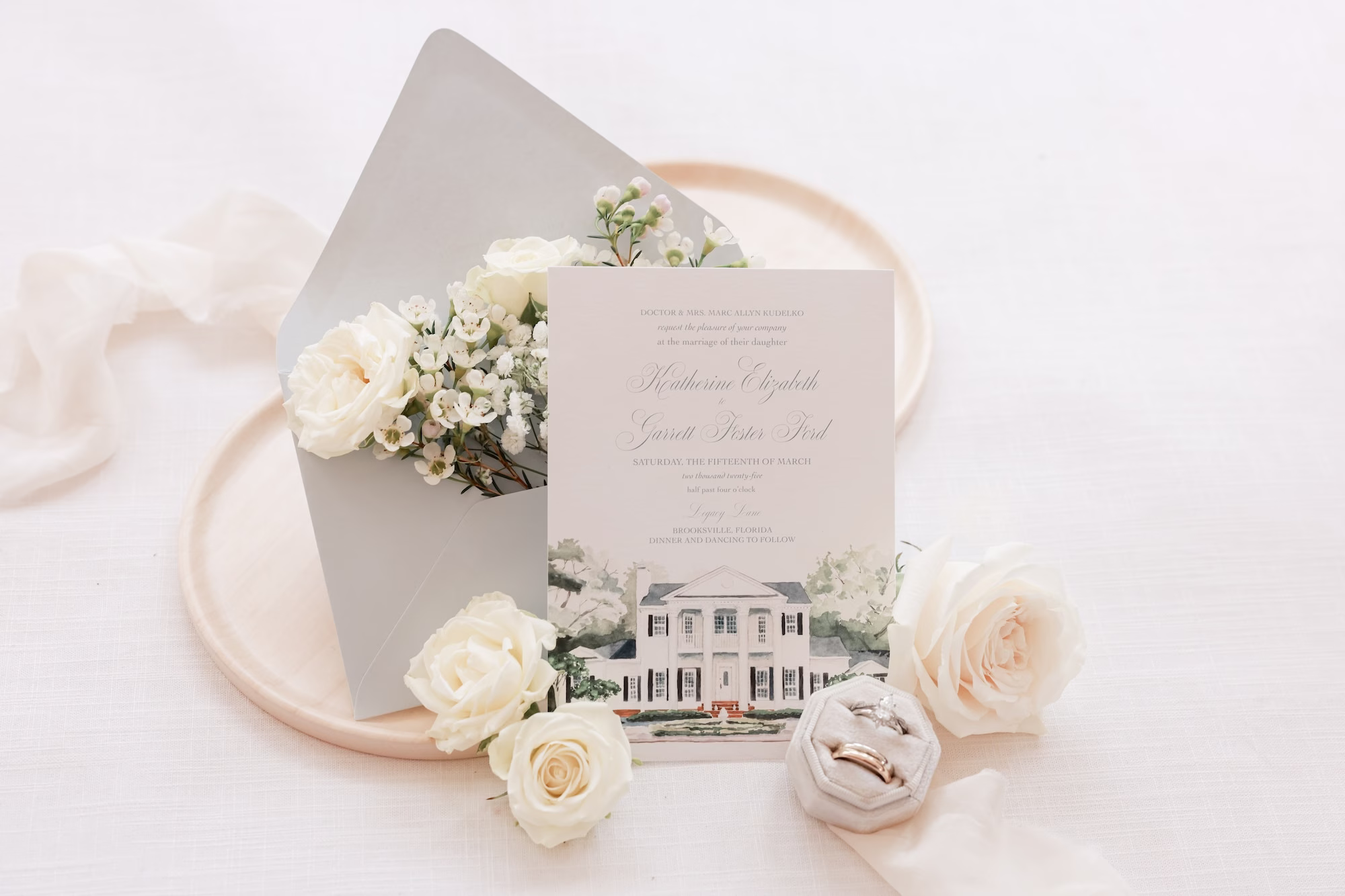 Elegant Watercolor White and Green Spring Wedding Invitation Suite Inspiration