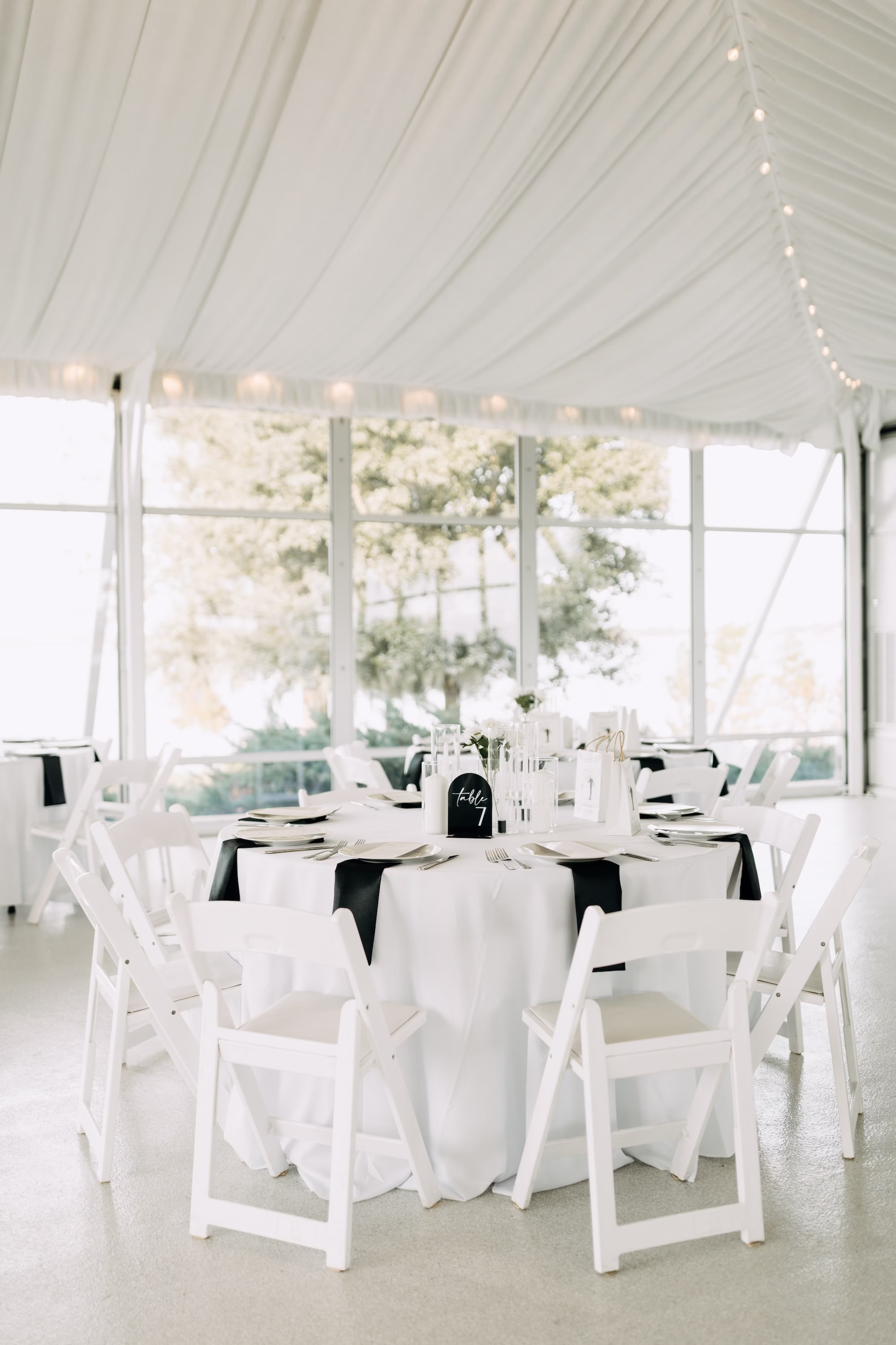 Elegant Black and White Wedding Reception Decor Ideas | Lake Alfred Event Venue Adams Estate