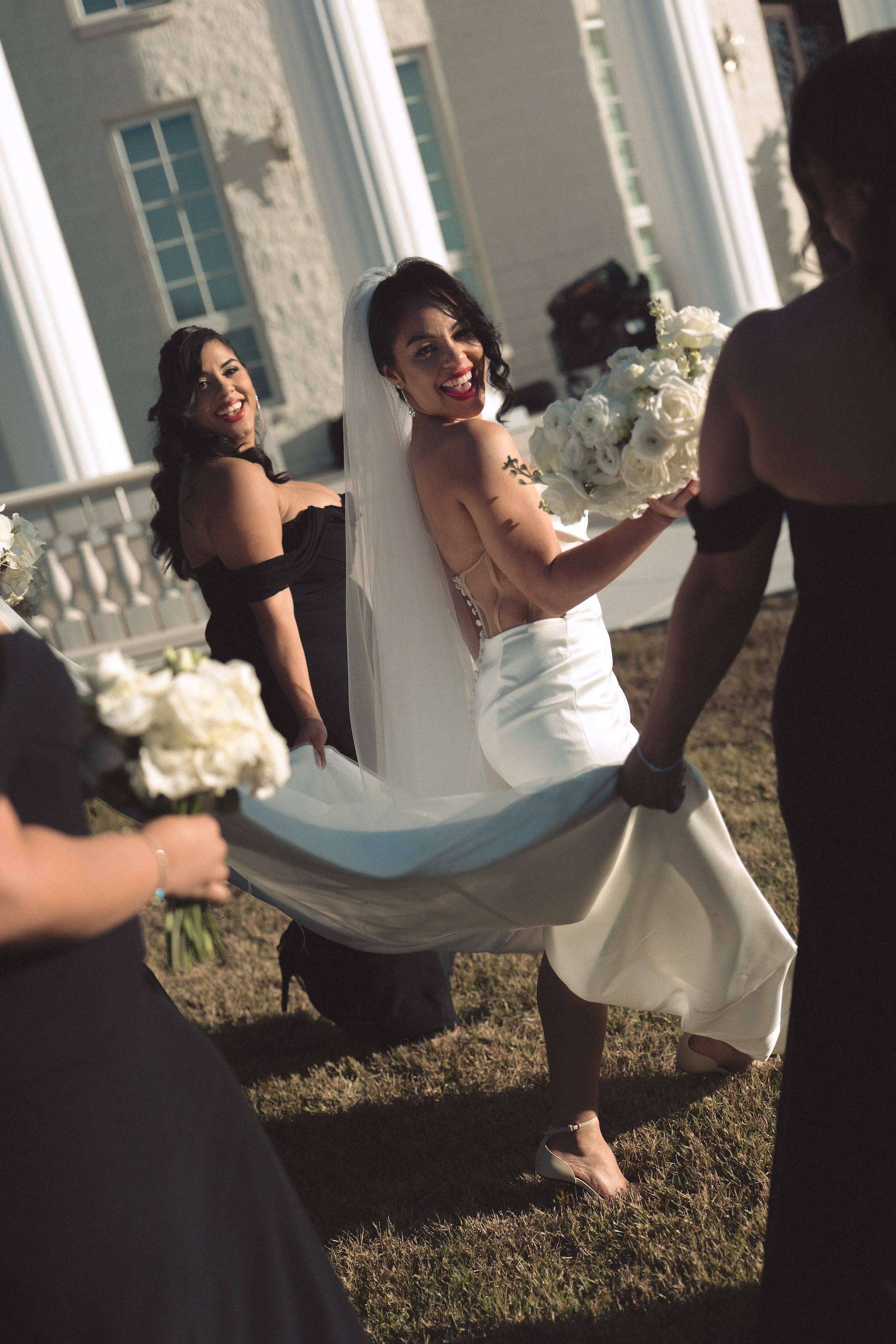 28Timeless Black and Wedding New Years Eve Wedding Ideas - Timeless Black and White Tarpon Springs Wedding | Whitehurst Gallery Bride and Bridesmaids Wedding Portrait | Off the Shoulder Black Bridesmaid Dresses Inspiration | Monochromatic White Roses Bridal Bouquet Ideas | Tampa Bay Photographer Amber Yonker Photography
