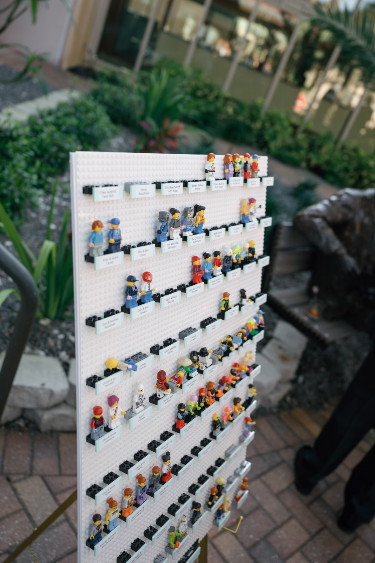 32Tropical Green Florida Wedding Ideas - Tropical, Green Downtown St. Pete Wedding | Poynter Institute Whimsical Lego Wall Guest Book Wedding Reception Decor Inspiration