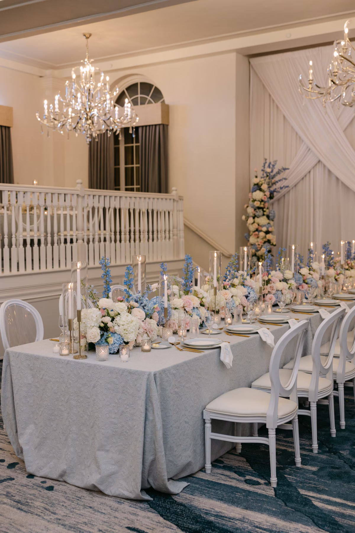 36Lux Romantic Blush Ivory and Blue Florida Wedding Inspiration - Romantic Pastel St. Pete Beach Wedding | The Don CeSar Lux, Romantic Blush, Ivory, and Blue Wedding Reception Centerpiece Decor Ideas | St Pete Florist Bruce Wayne Florals