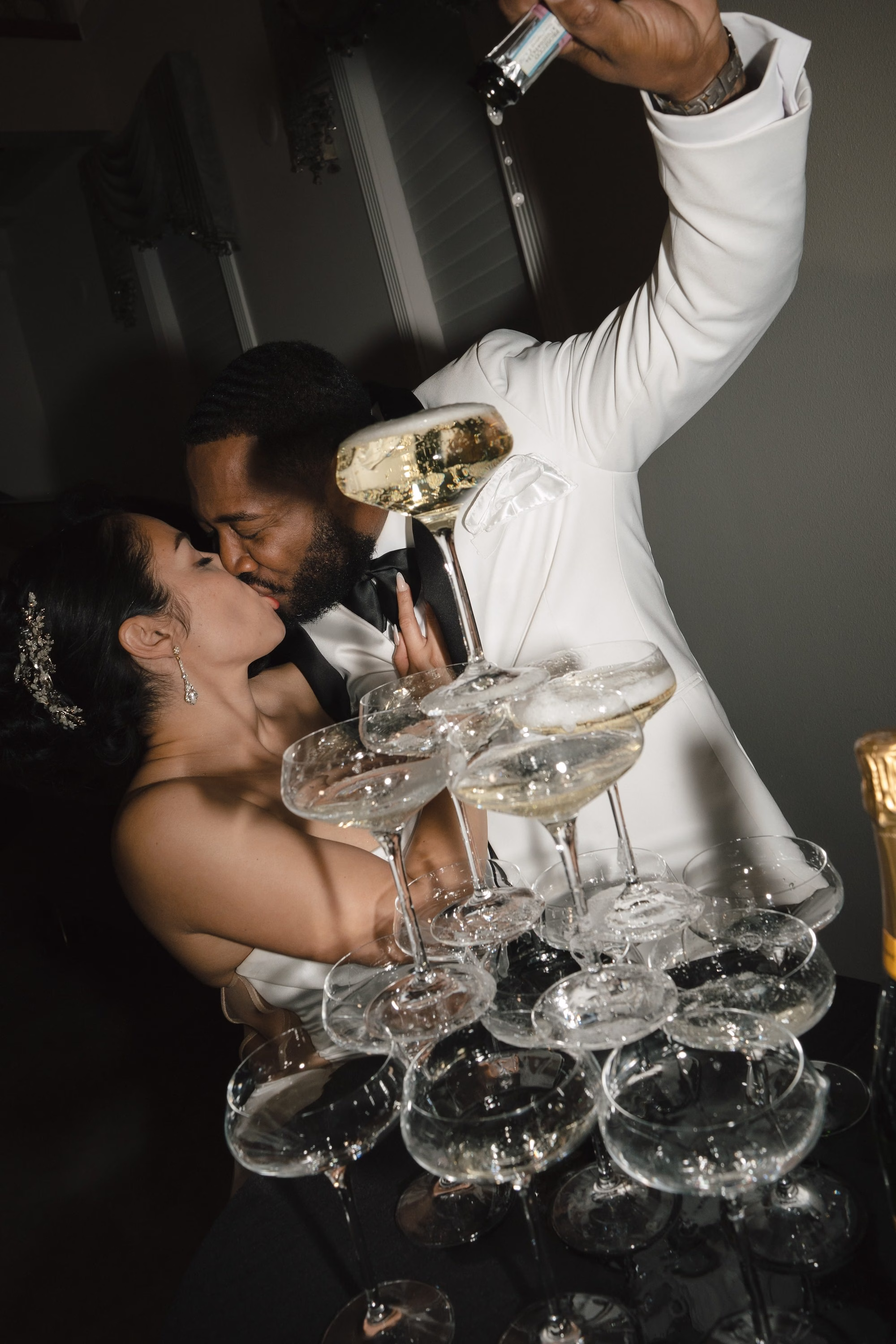 Bride and Groom Champagne Tower Wedding Reception Decor Inspiration | Tampa Bay Photographer Amber Yonker Photography