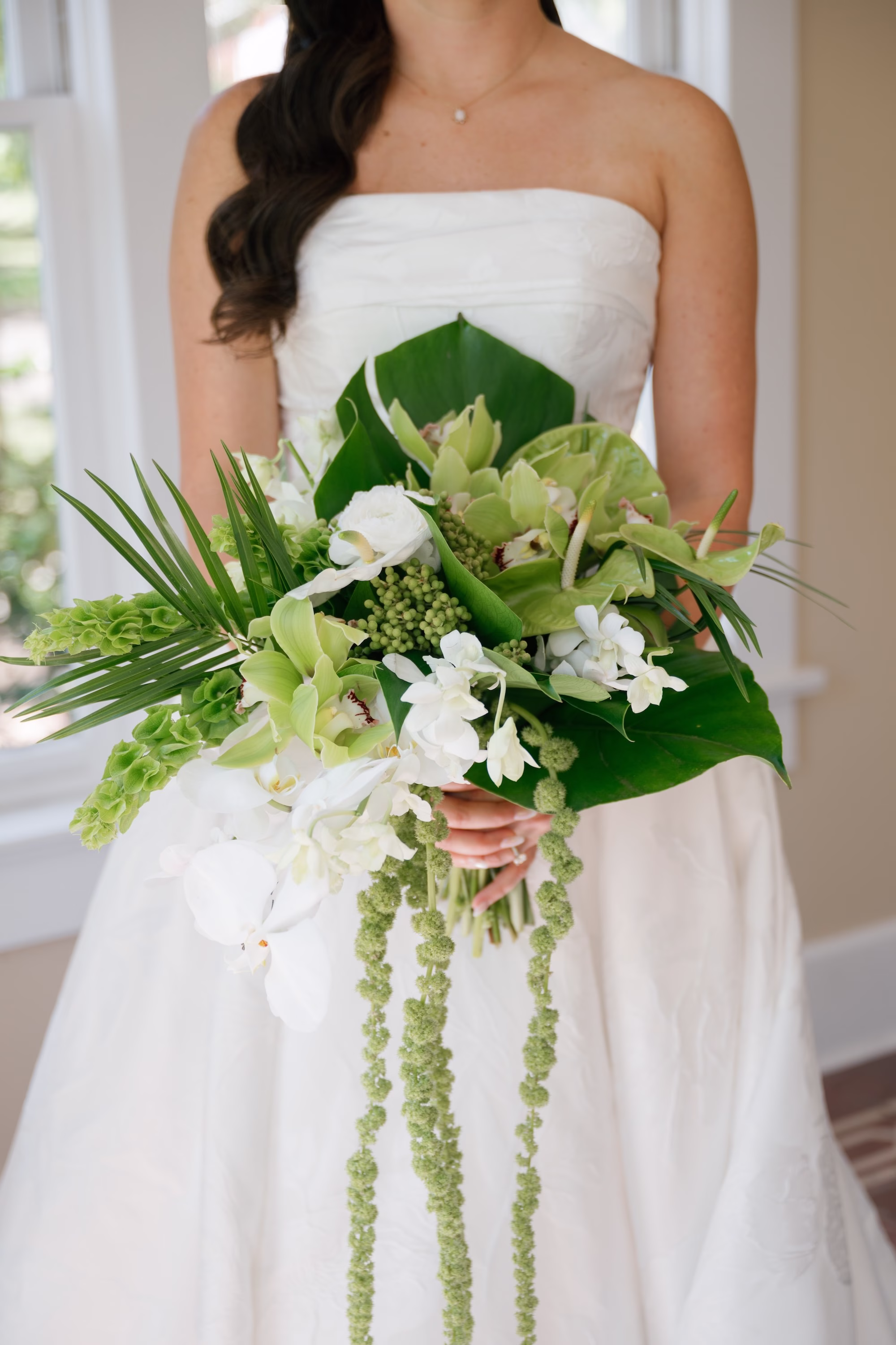 5Tropical Green Florida Wedding Ideas - Tropical, Green Downtown St. Pete Wedding | Poynter Institute Bride Wedding Portrait | White Orchid and Floral Wedding Bridal Bouquet with Large Tropical Palm Greenery Inspiration | Tampa Bay Photographer Dewitt For Love