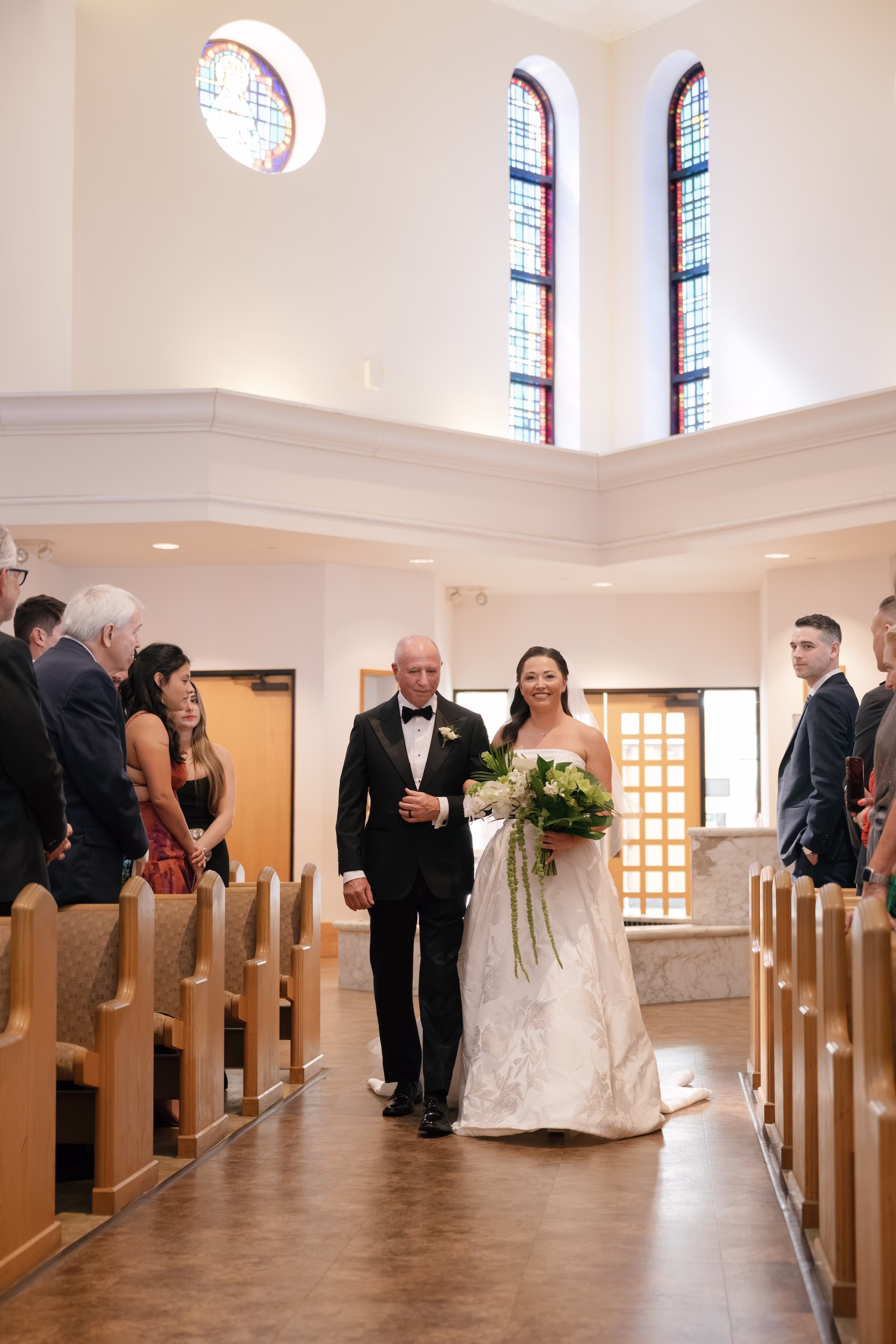 9Tropical Green Florida Wedding Ideas - Tropical, Green Downtown St. Pete Wedding | Poynter Institute Bride and Father Walking Down Wedding Ceremony Aisle | Traditional Catholic Church Wedding Ceremony Portrait | St Pete Traditional Wedding Ceremony Venue St. Raphael's Catholic Church | Tampa Bay Photographer Dewitt For Love