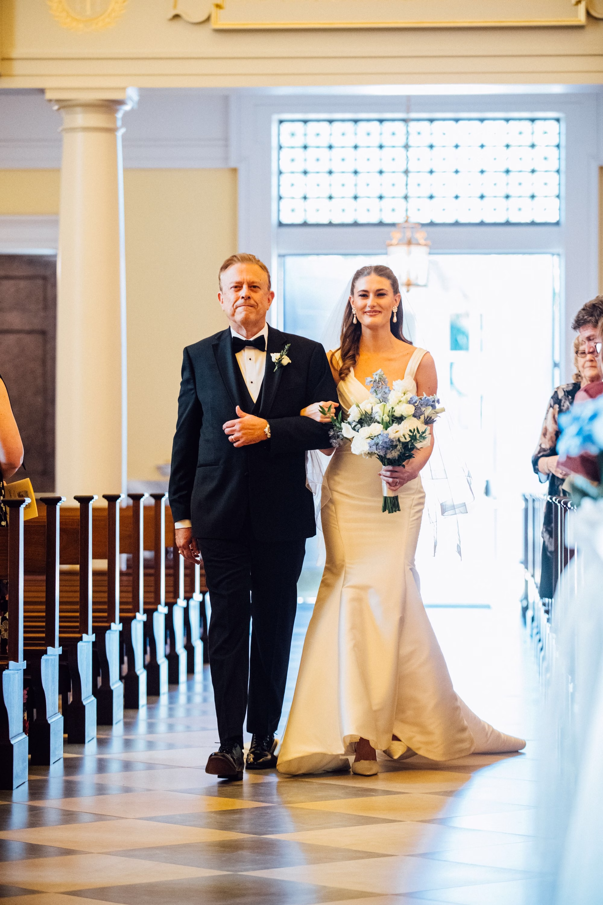 10Elegant Blue Coastal Waterfront Florida Wedding Ideas - Elegant Blue and White Tampa Wedding | The CURRENT Bride and Father Walking Down Wedding Aisle