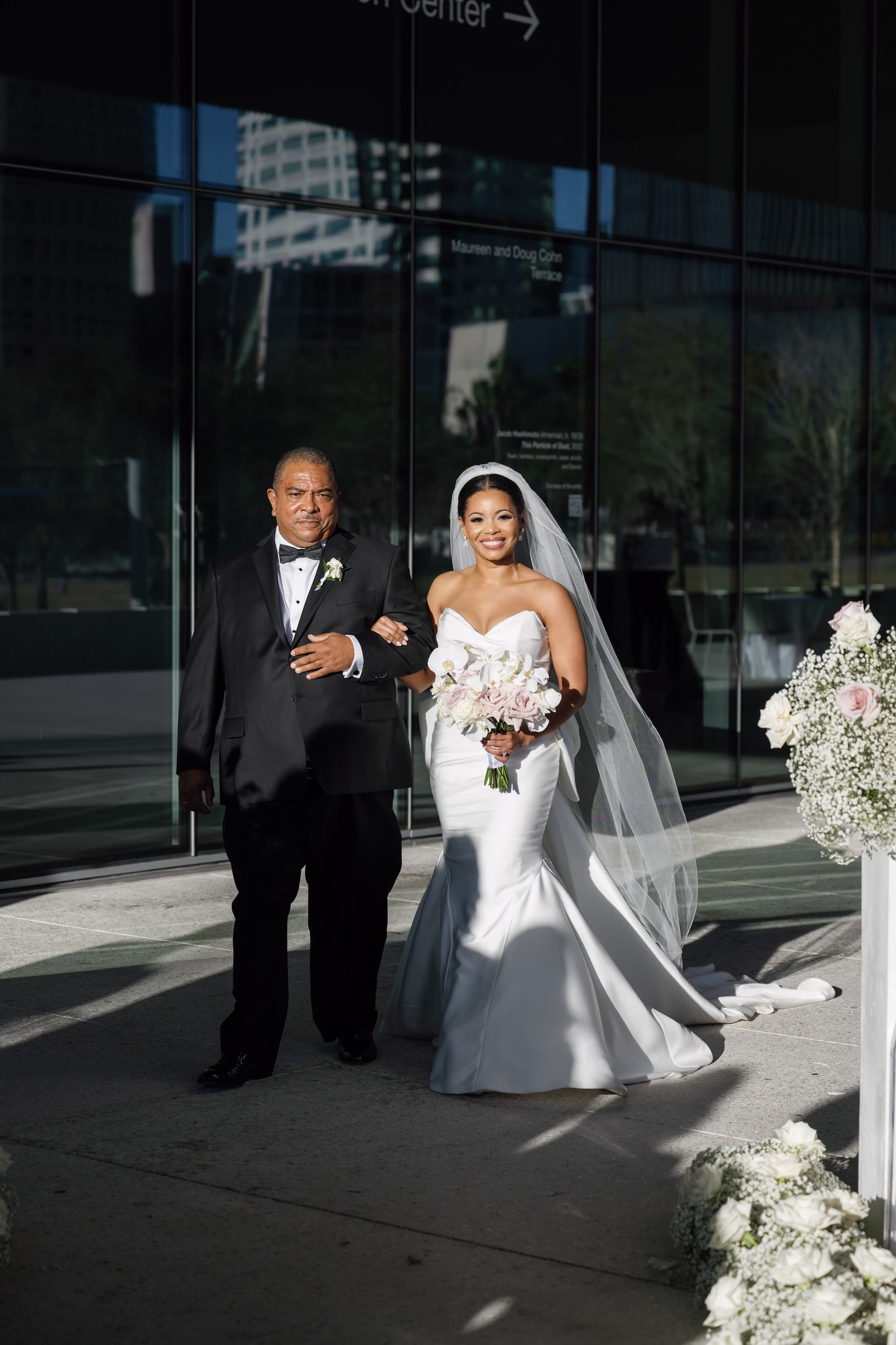 21Timeless Black and White Wedding Inspiration - Modern Black and White Wedding | Tampa Museum of Art Bride and Father Walking Down Wedding Aisle