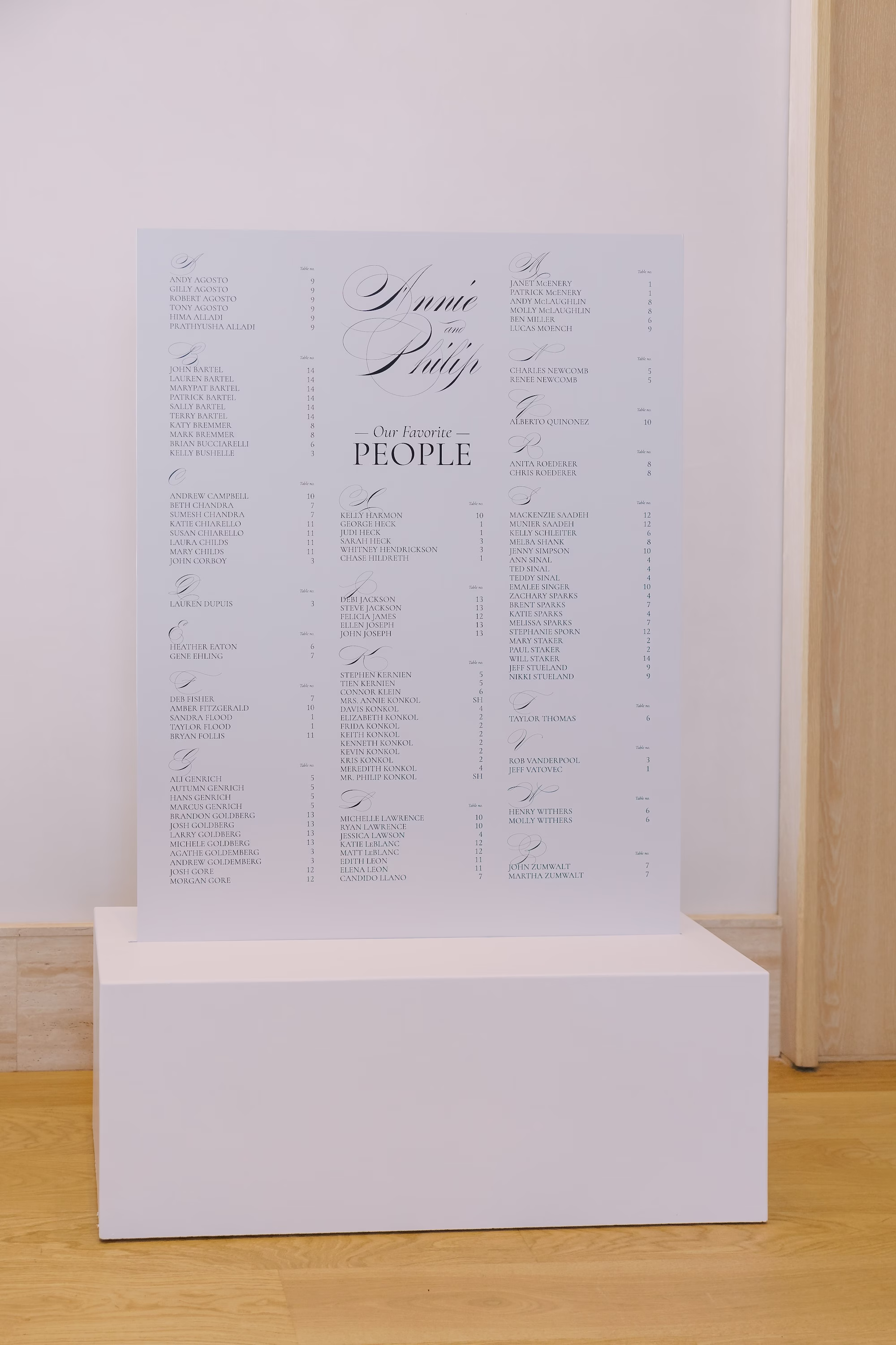 Timeless Black and White Wedding Reception Seating Chart Display Decor Inspiration