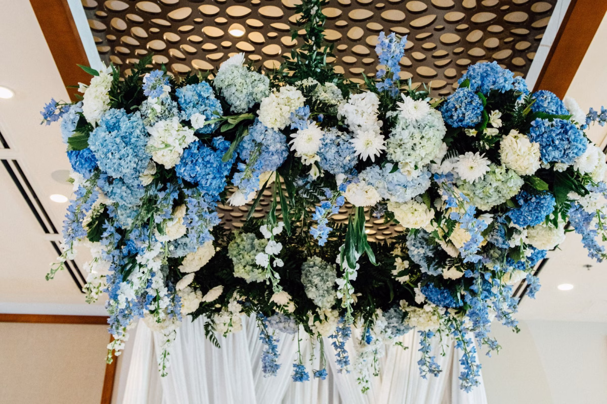 28Elegant Blue Coastal Waterfront Florida Wedding Ideas - Elegant Blue and White Tampa Wedding | The CURRENT Elegant Blue Coastal Waterfront Florida Wedding Reception Floral Chandelier Decor Ideas