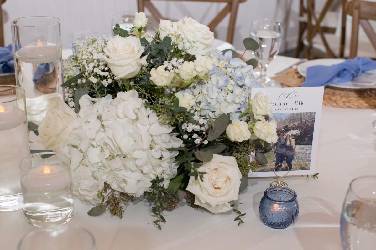 32Elegant Dusty Blue Rustic Wedding Ideas - Ivory and Dusty Blue Rustic Wedding | Lithia Acres Barn Elegant Dusty Blue and White Rustic Wedding Reception Centerpiece Decor Ideas | Lithia Florist La Maison Des Fleurs