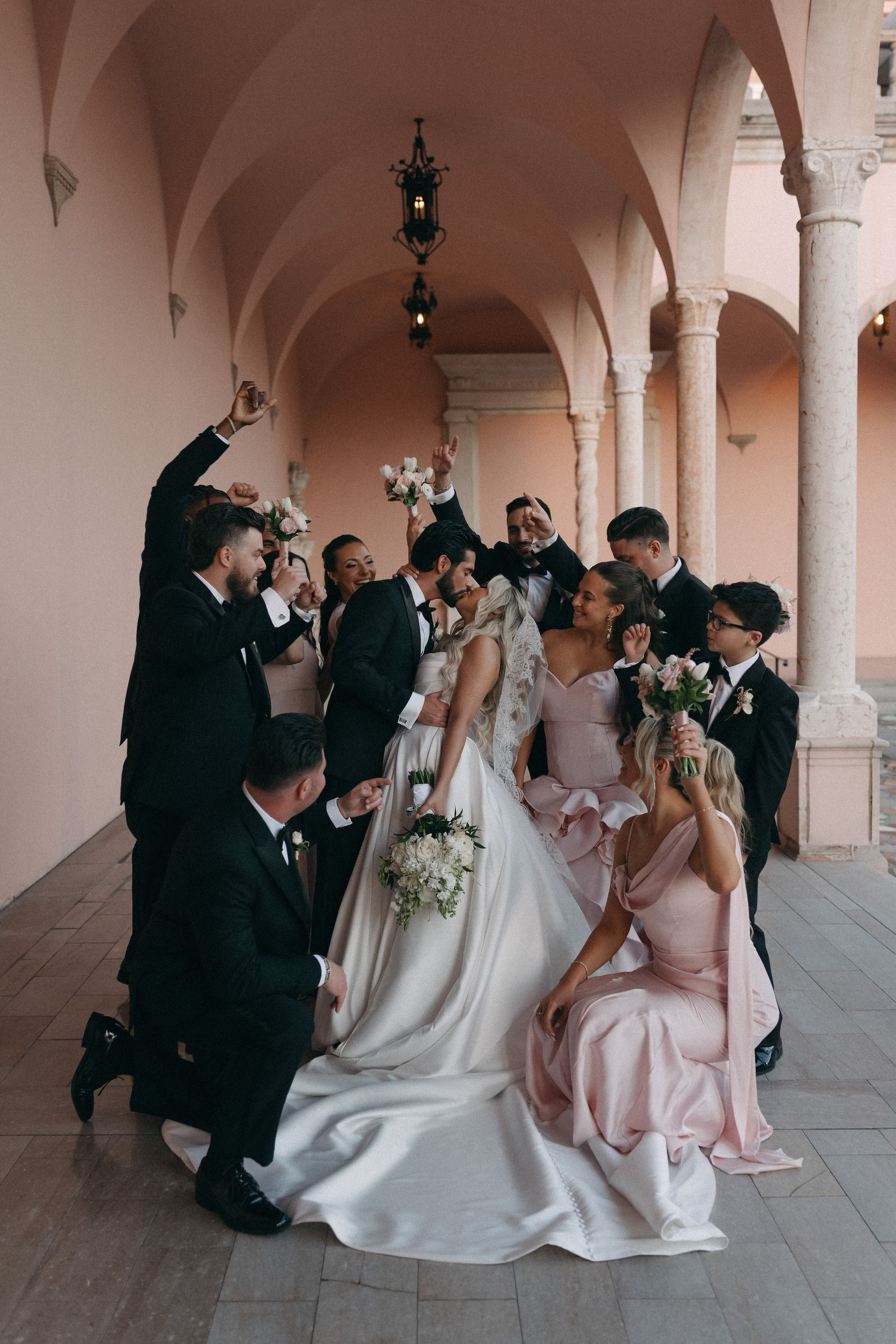 Bride and Groom with Wedding Party Portrait