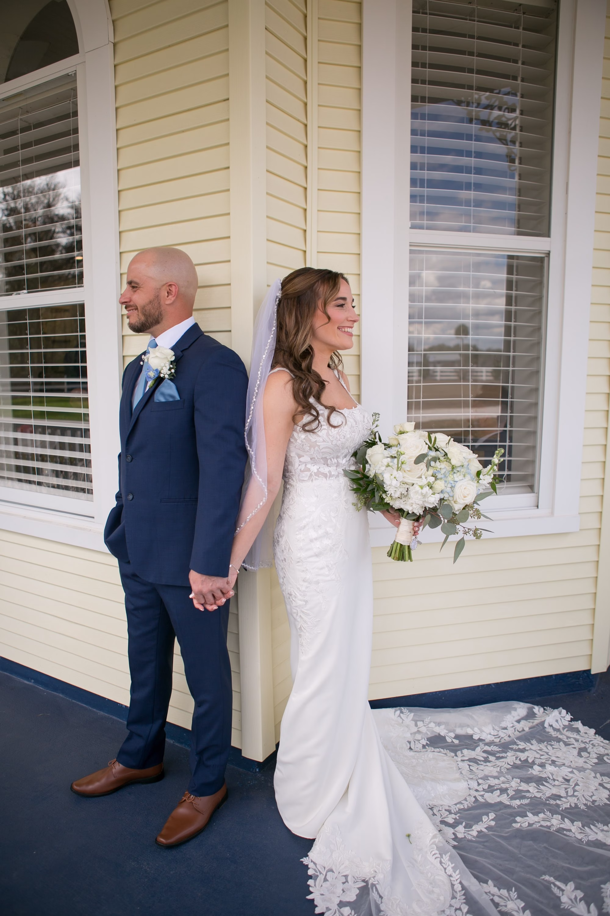 6Elegant Dusty Blue Rustic Wedding Ideas - Ivory and Dusty Blue Rustic Wedding | Lithia Acres Barn Bride and Groom First Touch Wedding Portrait | Lithia Photographer Carrie Wildes Photography Art and Design