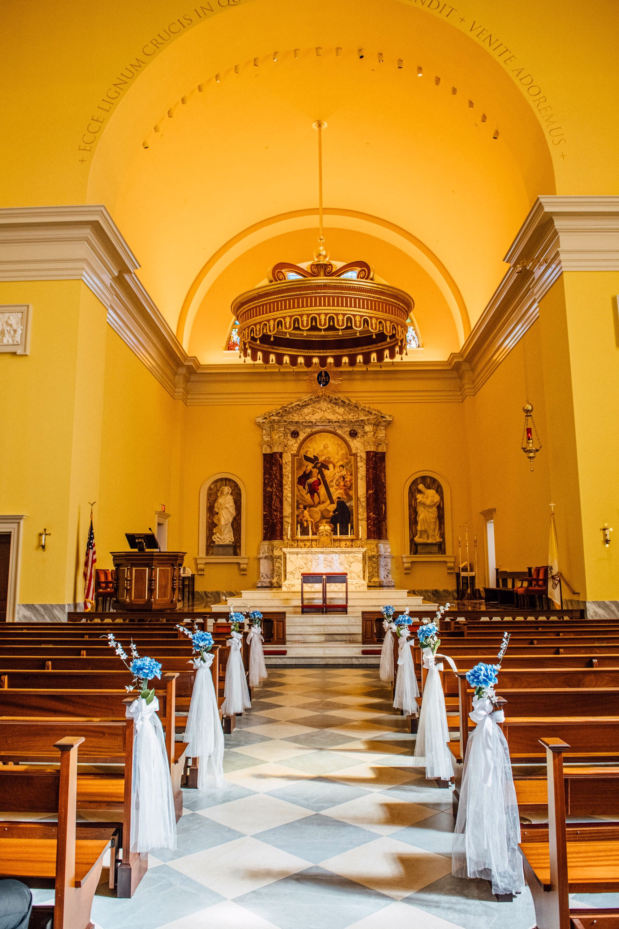 8Elegant Blue Coastal Waterfront Florida Wedding Ideas Tampa Venue The Chapel of the Holy Cross - Elegant Blue and White Tampa Wedding | The CURRENT Elegant Blue Coastal Waterfront Wedding Ceremony Decor Ideas | Tampa Bay Event Venue The Chapel of the Holy Cross