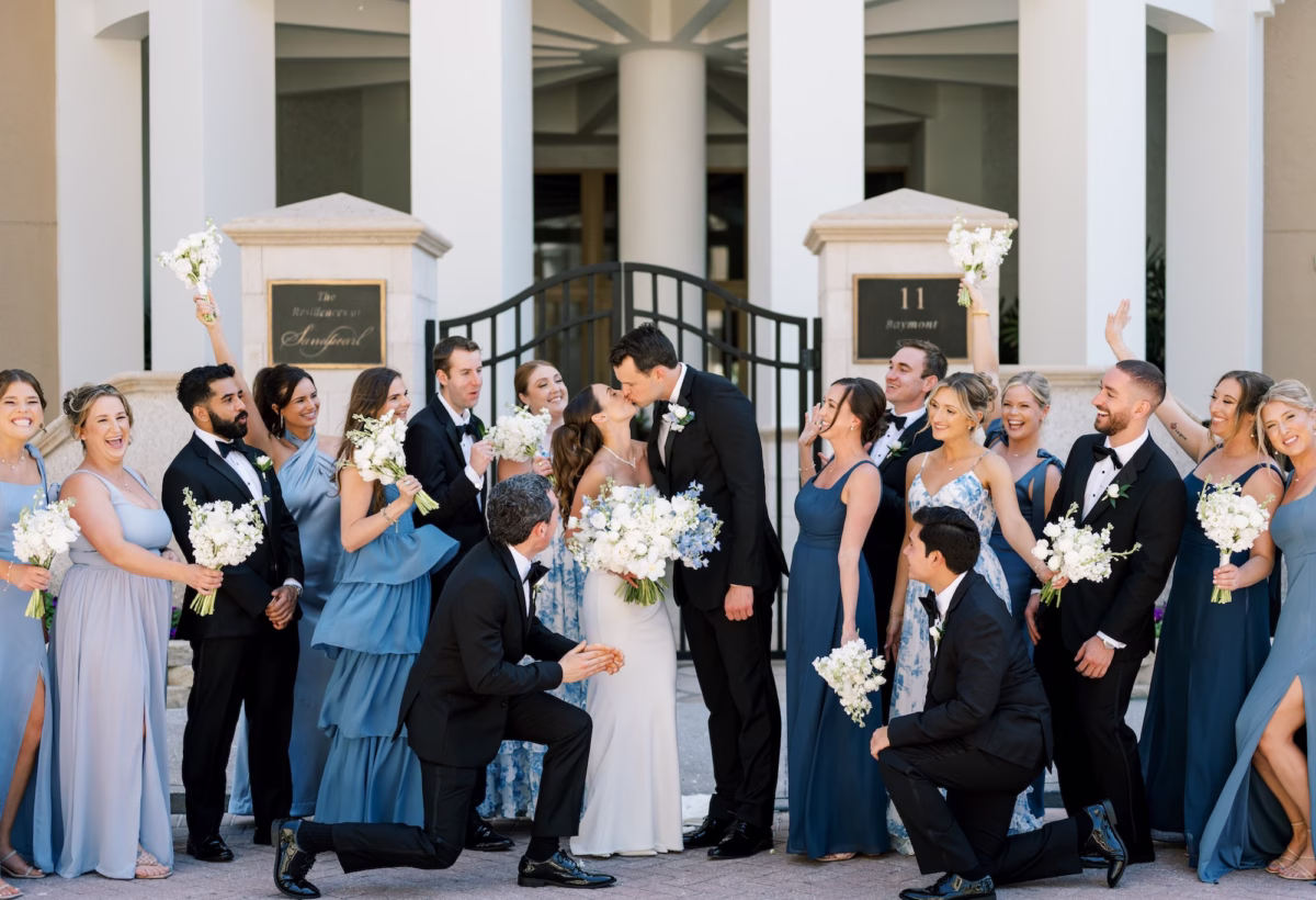 Bride and Groom with Wedding Party Portrait