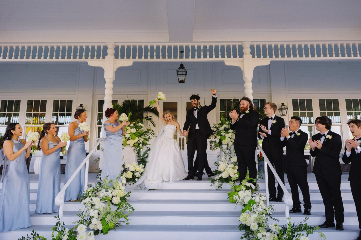 18Timeless Old Florida Green and White Wedding Inspiration - Timeless, Green and White Clearwater Wedding | The Belleview Inn Bride and Groom Just Married Wedding Portrait
