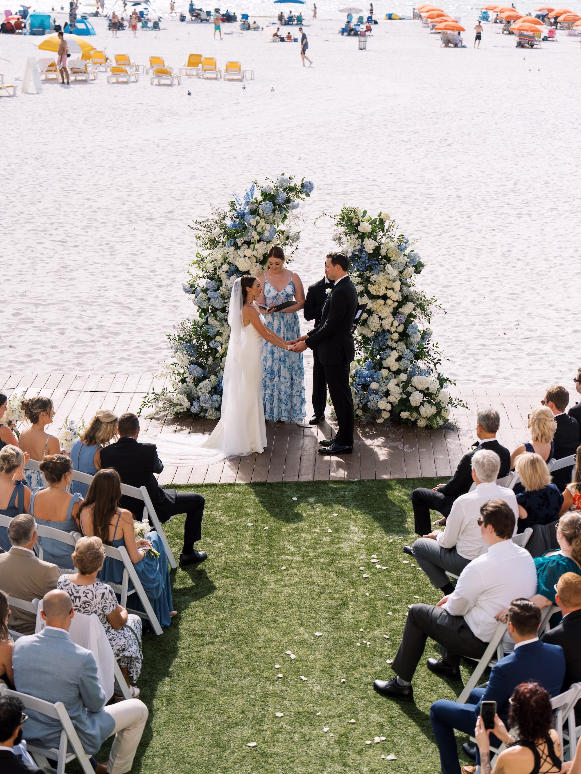 Elegant Coastal Blue Florida Beach Wedding Ceremony Decor Inspiration