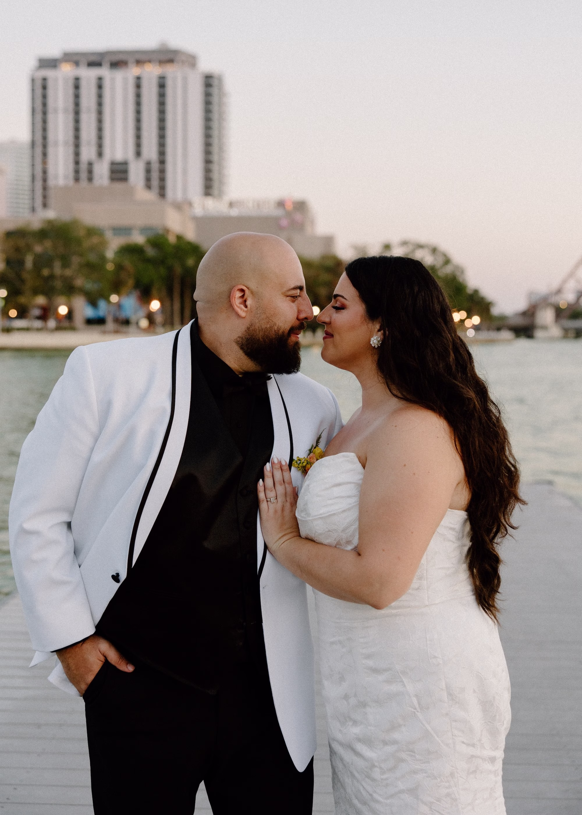 31Whimsical Pastel Spring Orange Yellow and Purple Wedding Inspiration - Whimsical, Colorful Waterfront Wedding | Tampa River Center Bride and Groom Riverfront Wedding Portrait | Venue Tampa River Center