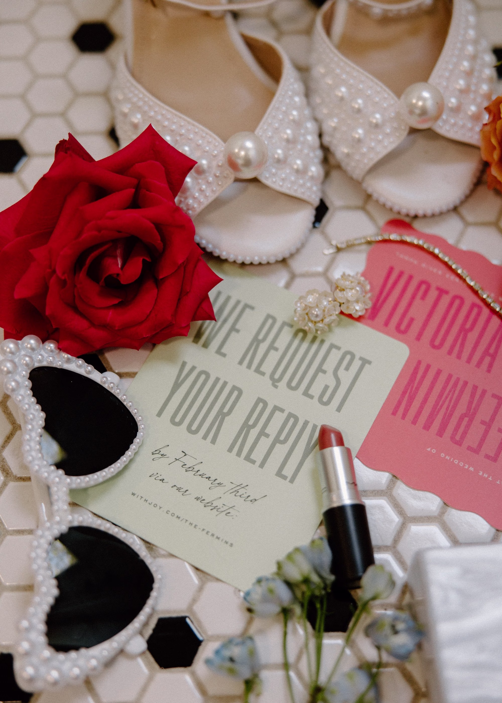 3Whimsical Pastel Spring Orange Yellow and Purple Wedding Inspiration - Whimsical, Colorful Waterfront Wedding | Tampa River Center White Pearl Heart Sunglasses and Bridal Wedding Heel Bride Accessories Ideas | Modern Bright Colorful and White Wedding Invitation Suite Inspiration | Planner Wilder Mind Events