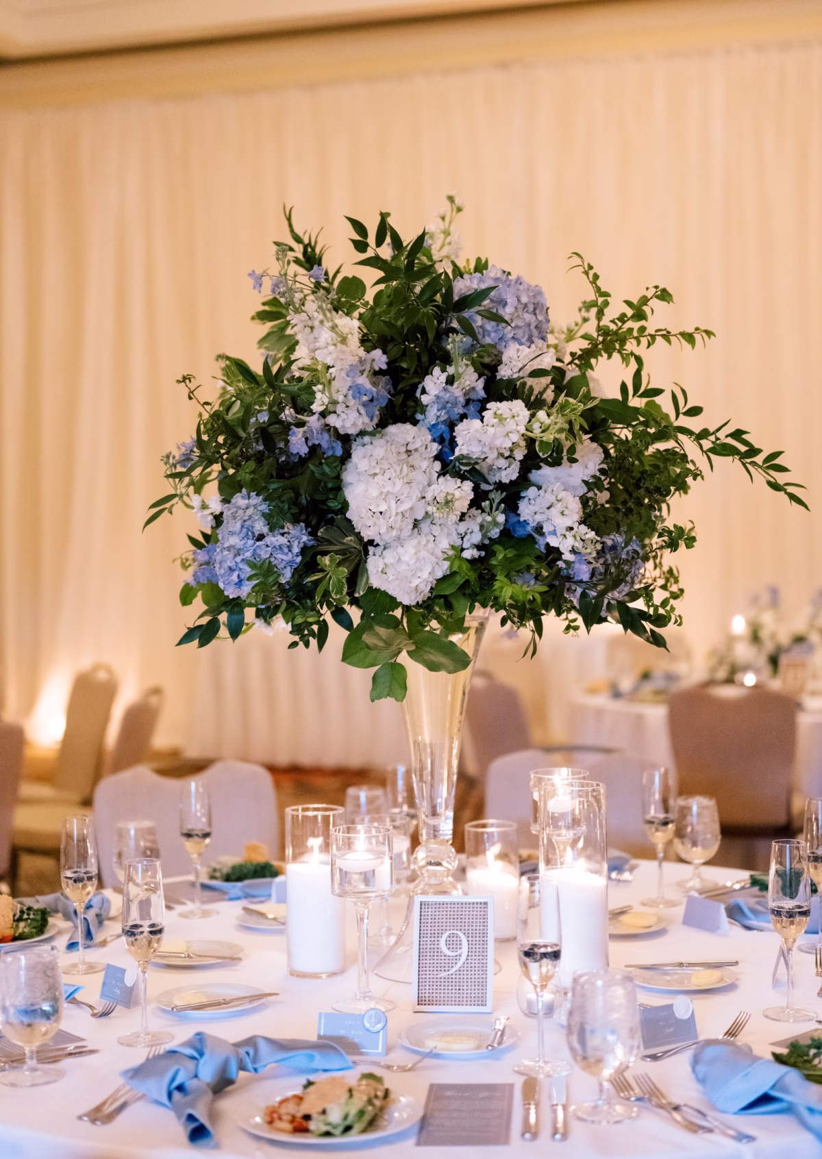 Elegant Coastal Blue Wedding Reception Centerpiece Decor Ideas