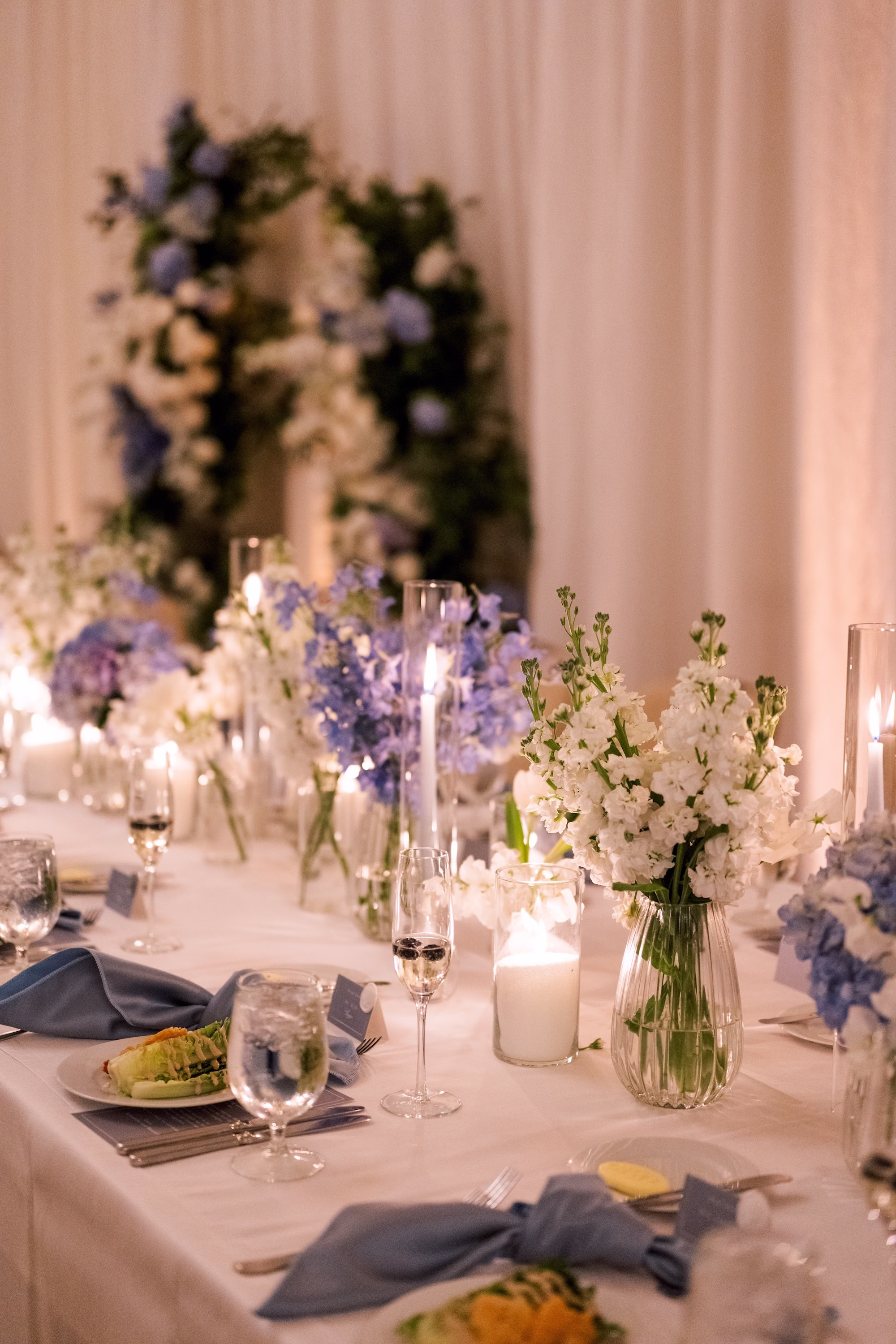 Elegant Coastal Blue Wedding Reception Centerpiece Decor Ideas