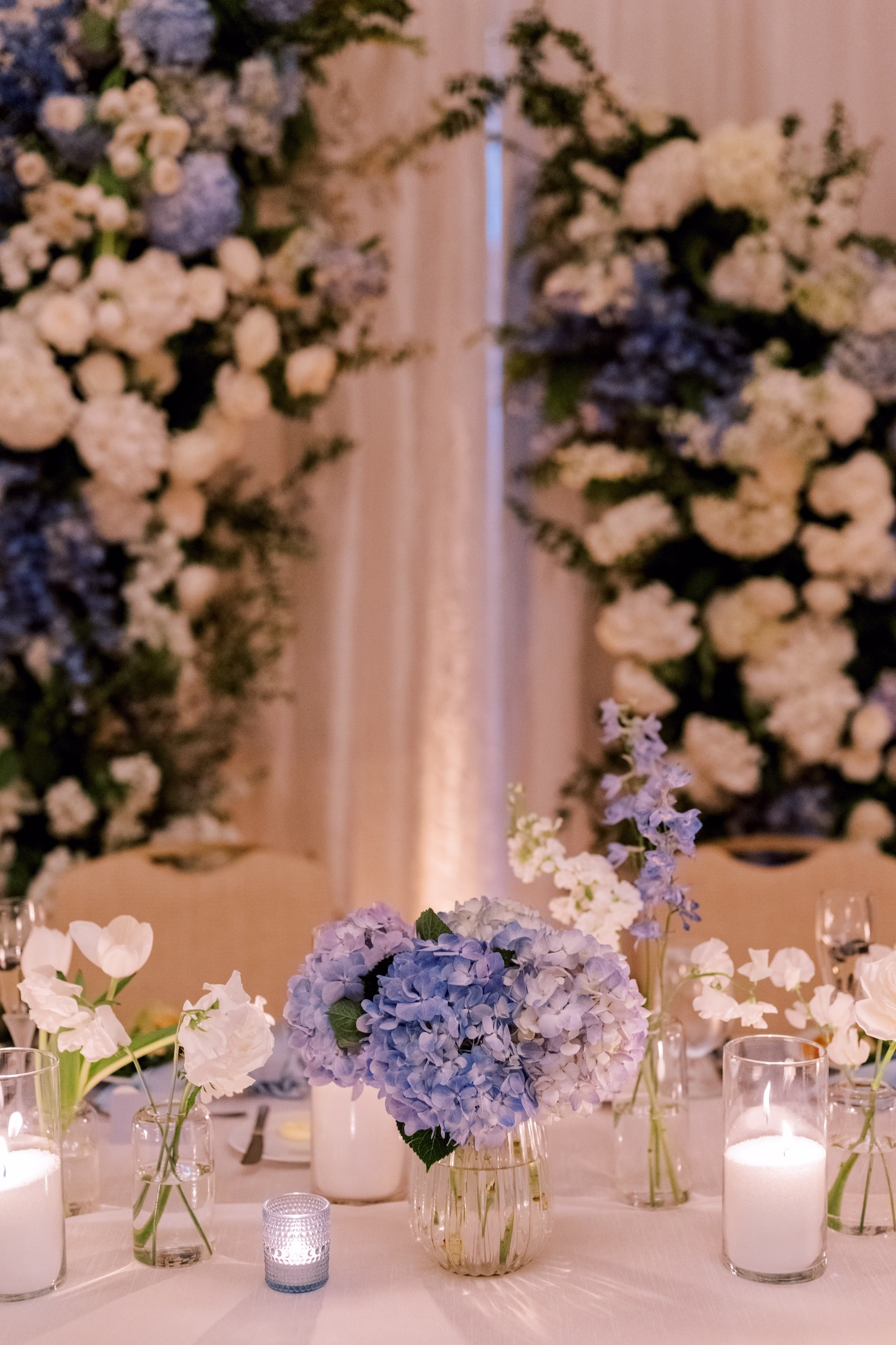 Elegant Coastal Blue Wedding Reception Centerpiece Decor Inspiration