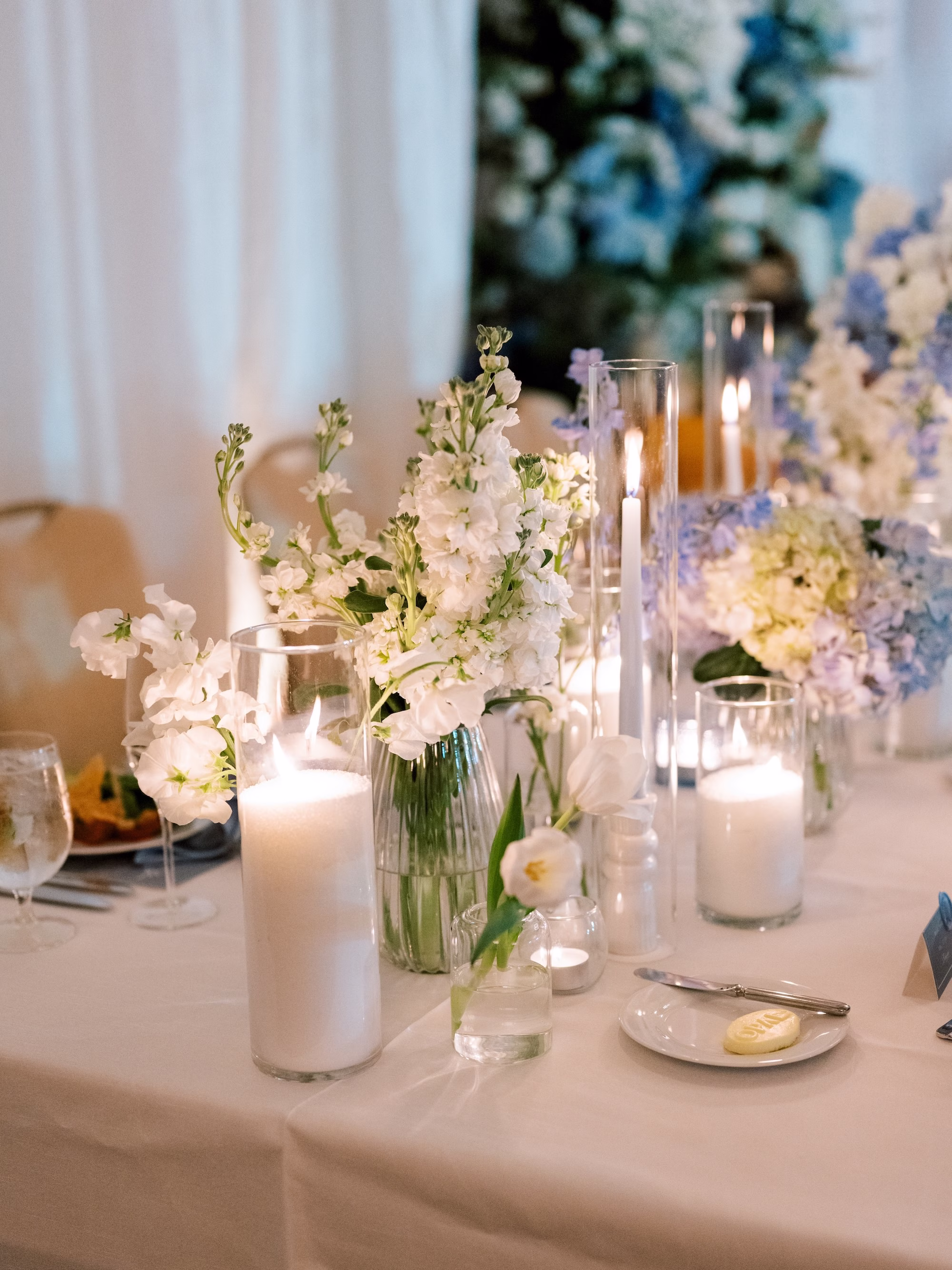Elegant Coastal Blue Wedding Reception Centerpiece Decor Inspiration