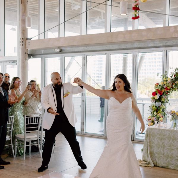 53Whimsical Pastel Spring Orange Yellow and Purple Wedding Inspiration - Whimsical, Colorful Waterfront Wedding | Tampa River Center Bride and Groom First Dance Wedding Portrait | Tampa Bay DJ Tampa Bay DJ Co